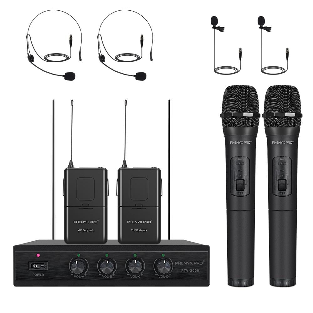 PTV-2000-2H2B | Sistema de microfone sem fio quádruplo de frequência fixa VHF