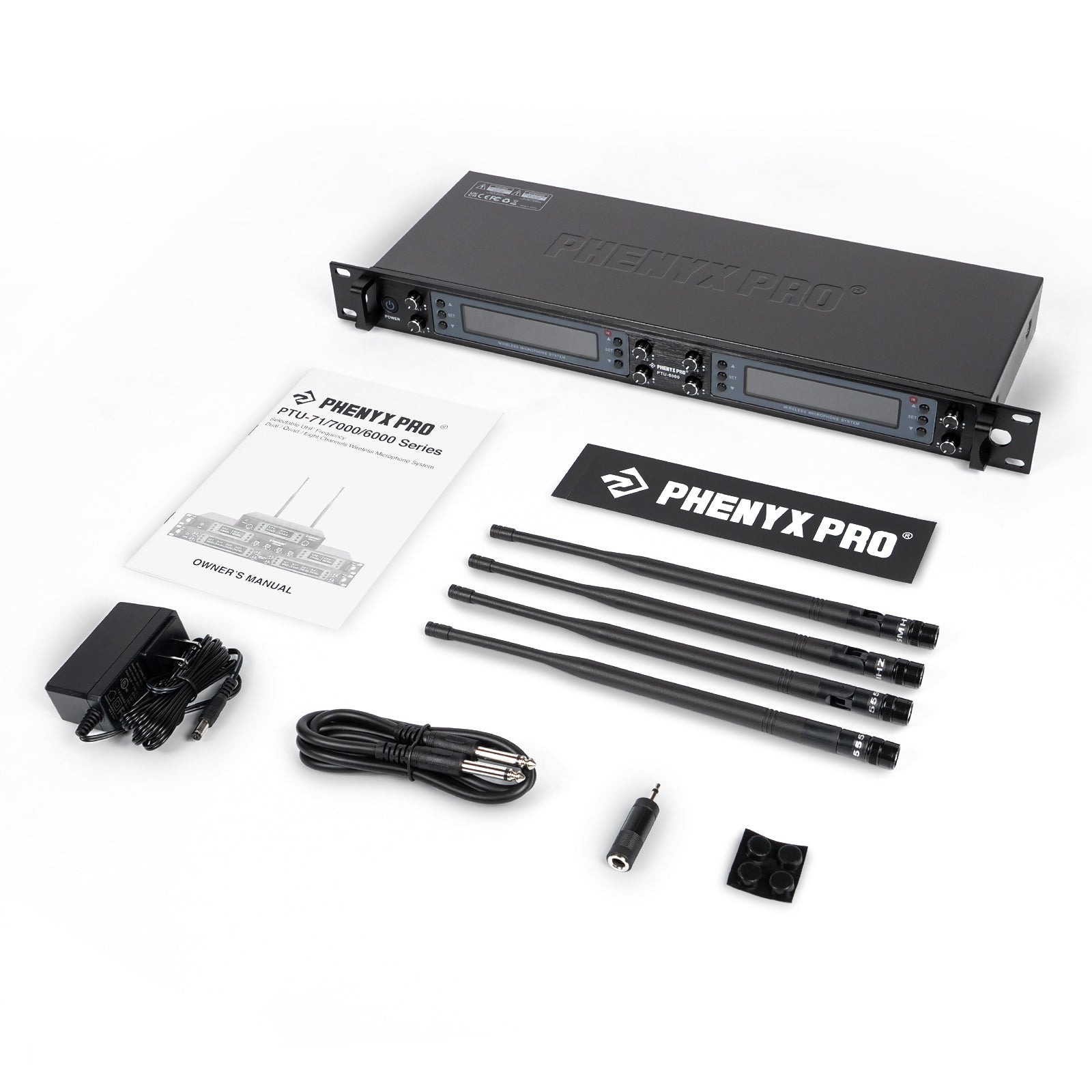 PWR-6000 | Receptor de microfone sem fio de oito canais para PTU-6000 (UHF de varredura automática)