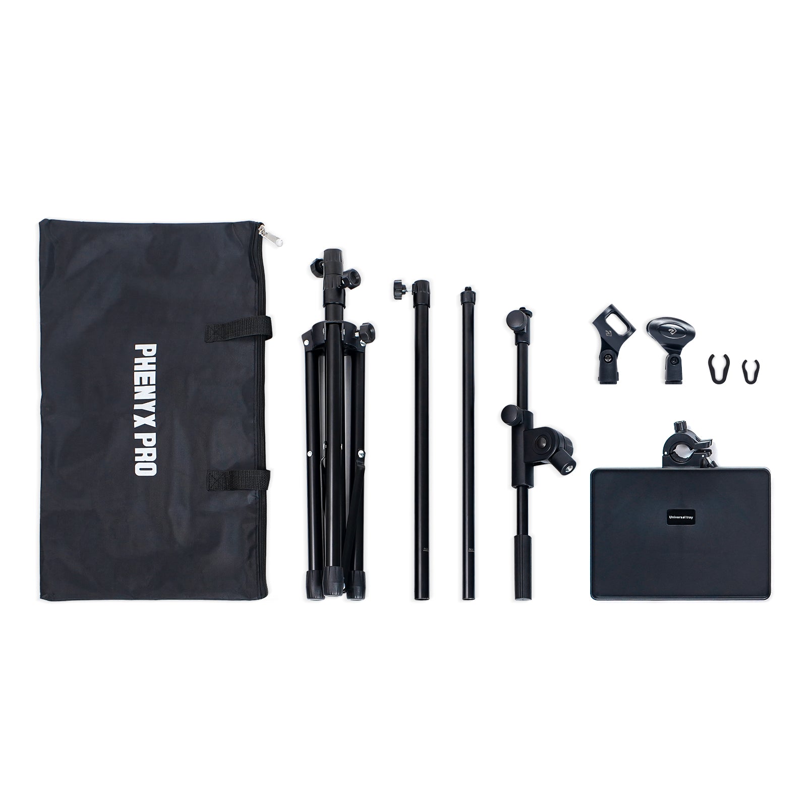 MA-S1 - Black - Microphone Stand -Flat Lay View of Complete Set- Phenyx Pro