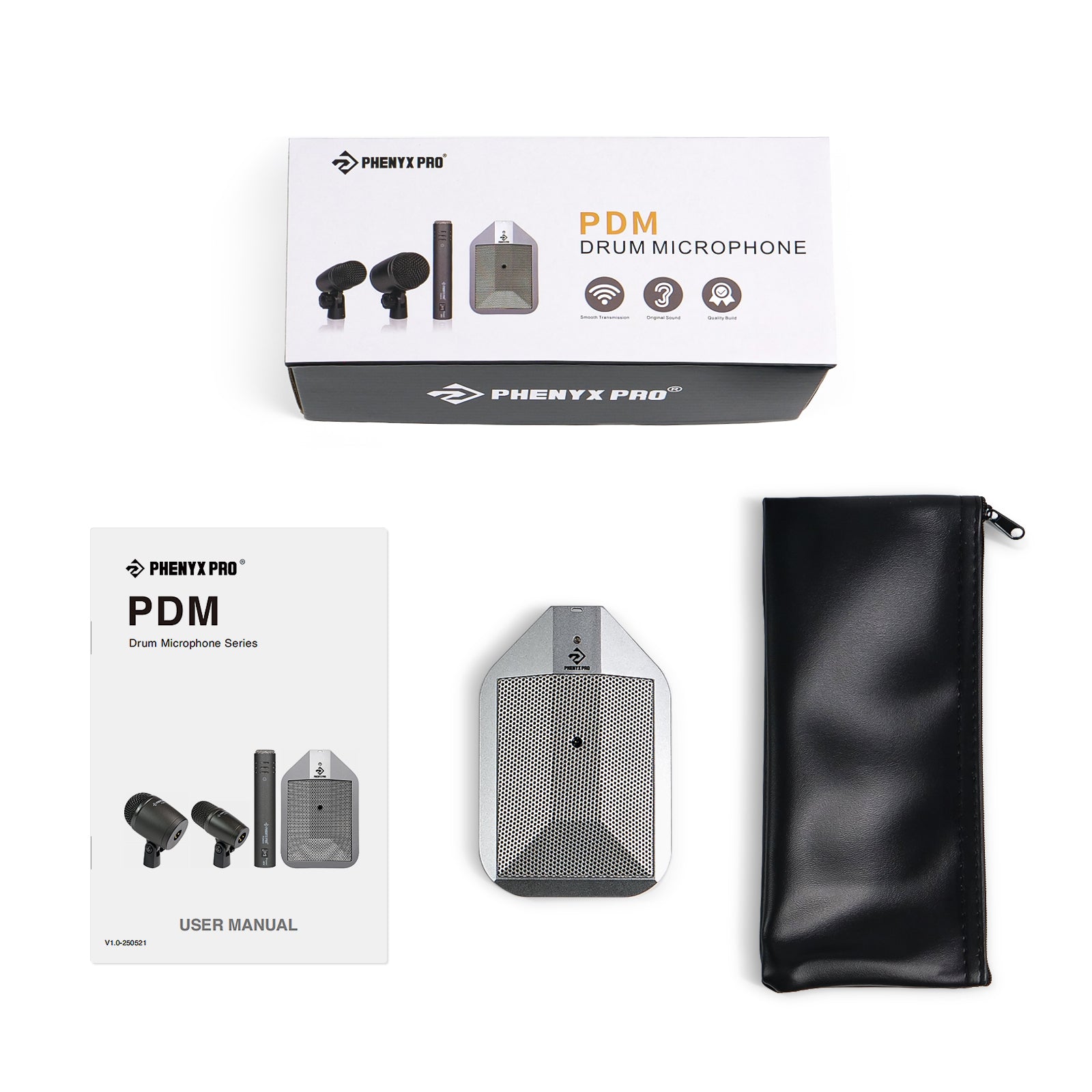 PDM36 - Silver - Boundary Condenser Microphone - Flat Lay View of Complete Set - Phenyx Pro