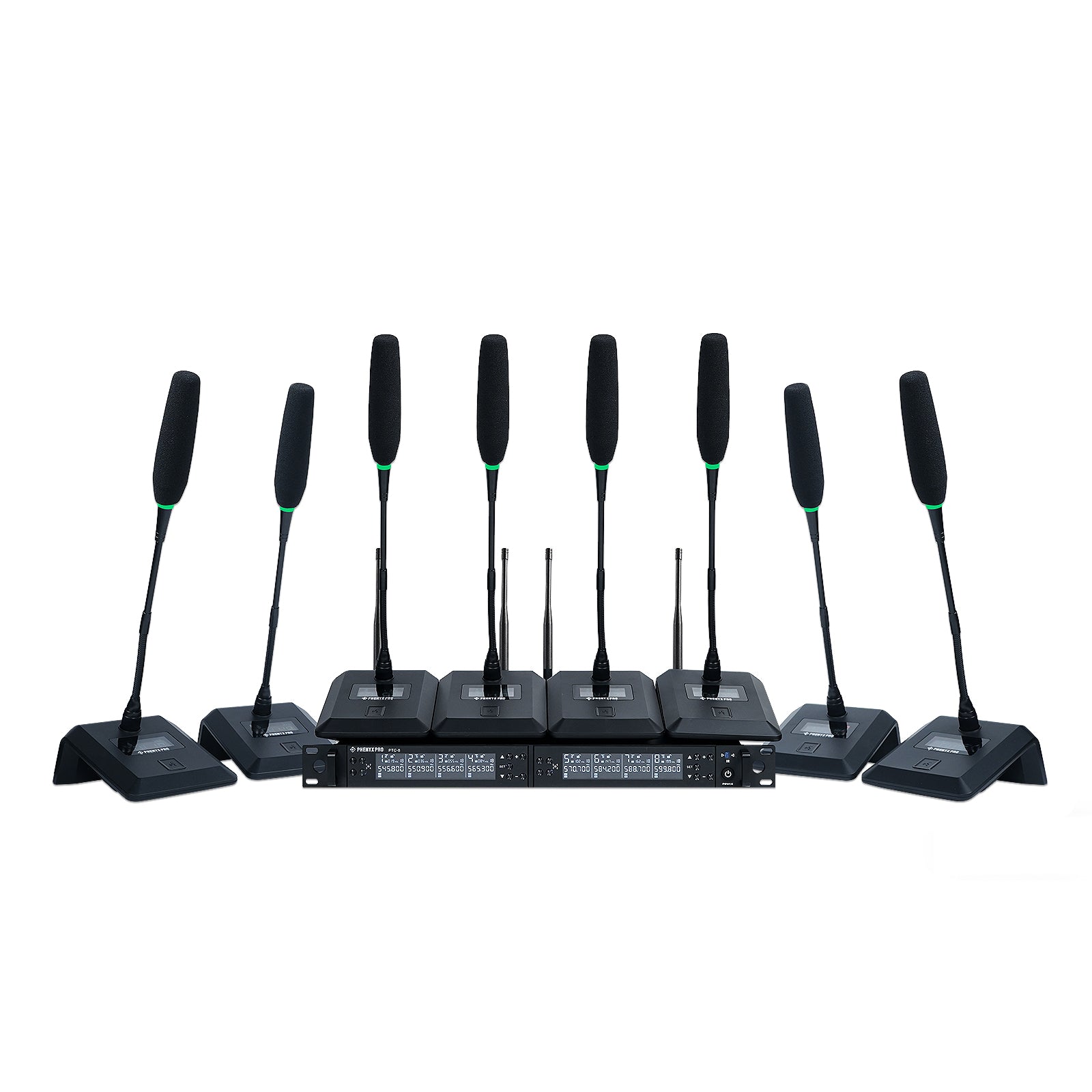 PTC-8 - Black - Wireless Conference Microphone System w/ 8 Gooseneck Mics - Front - Phenyx Pro