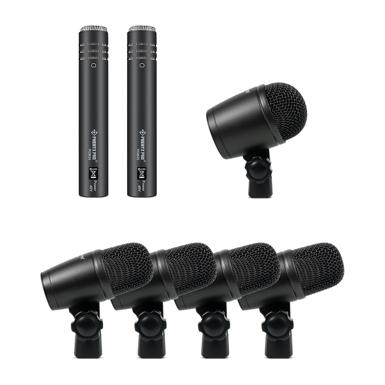 PTD-10 - Black - Full Metal Wired Dynamic Drum Mic Set - Front & Side - Phenyx Pro