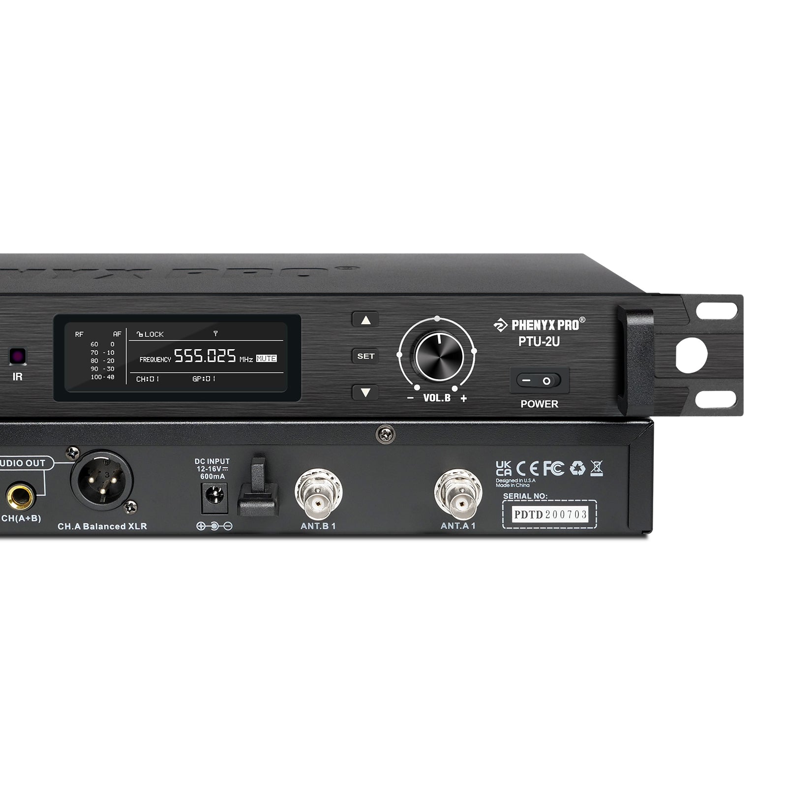 PTU-2U-2H - Black - Wireless Microphone Receiver - Detail Shot - Phenyx Pro