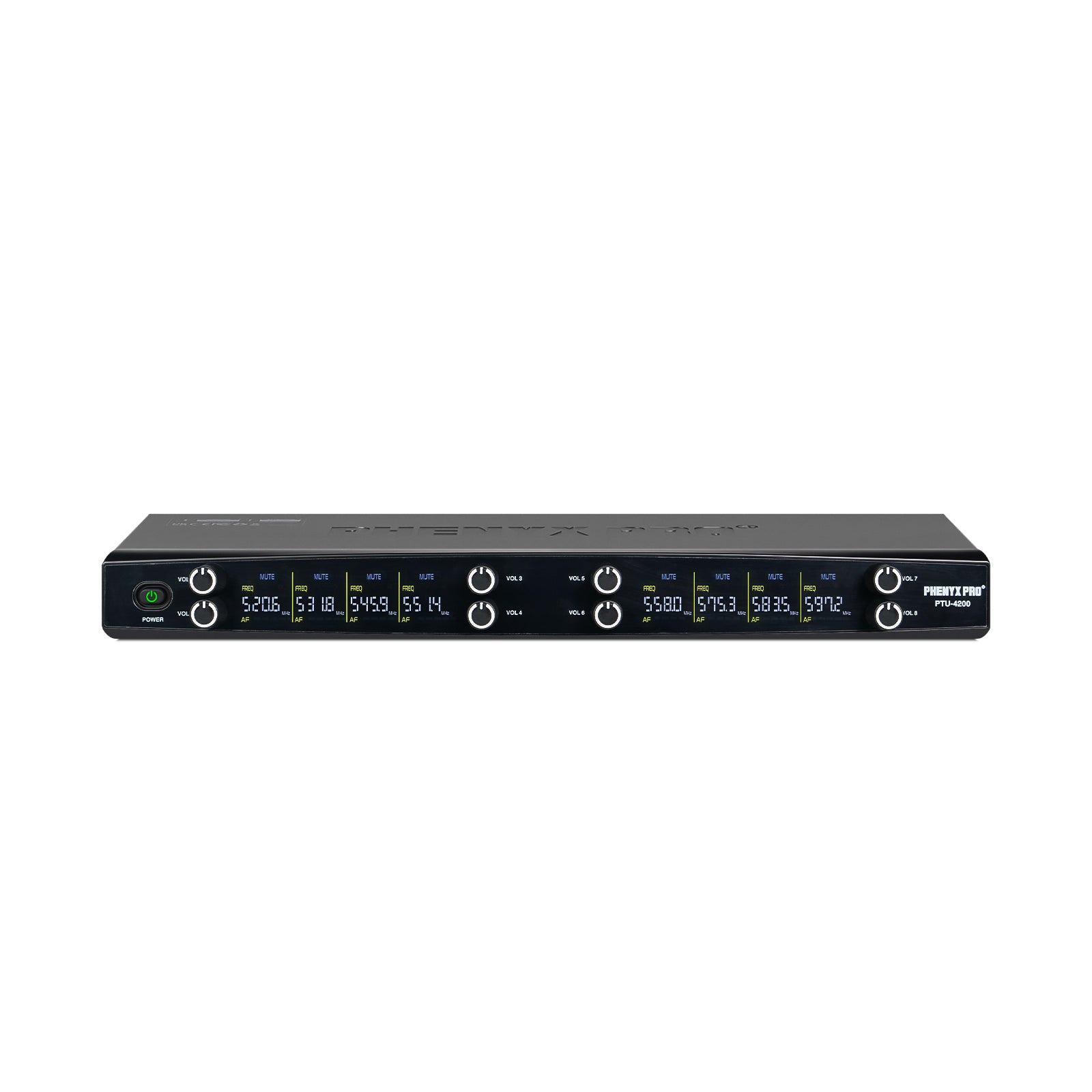 PTU-4200 - Black - Frequency Hopping 8-Channel Wireless Receiver - Front - Phenyx Pro
