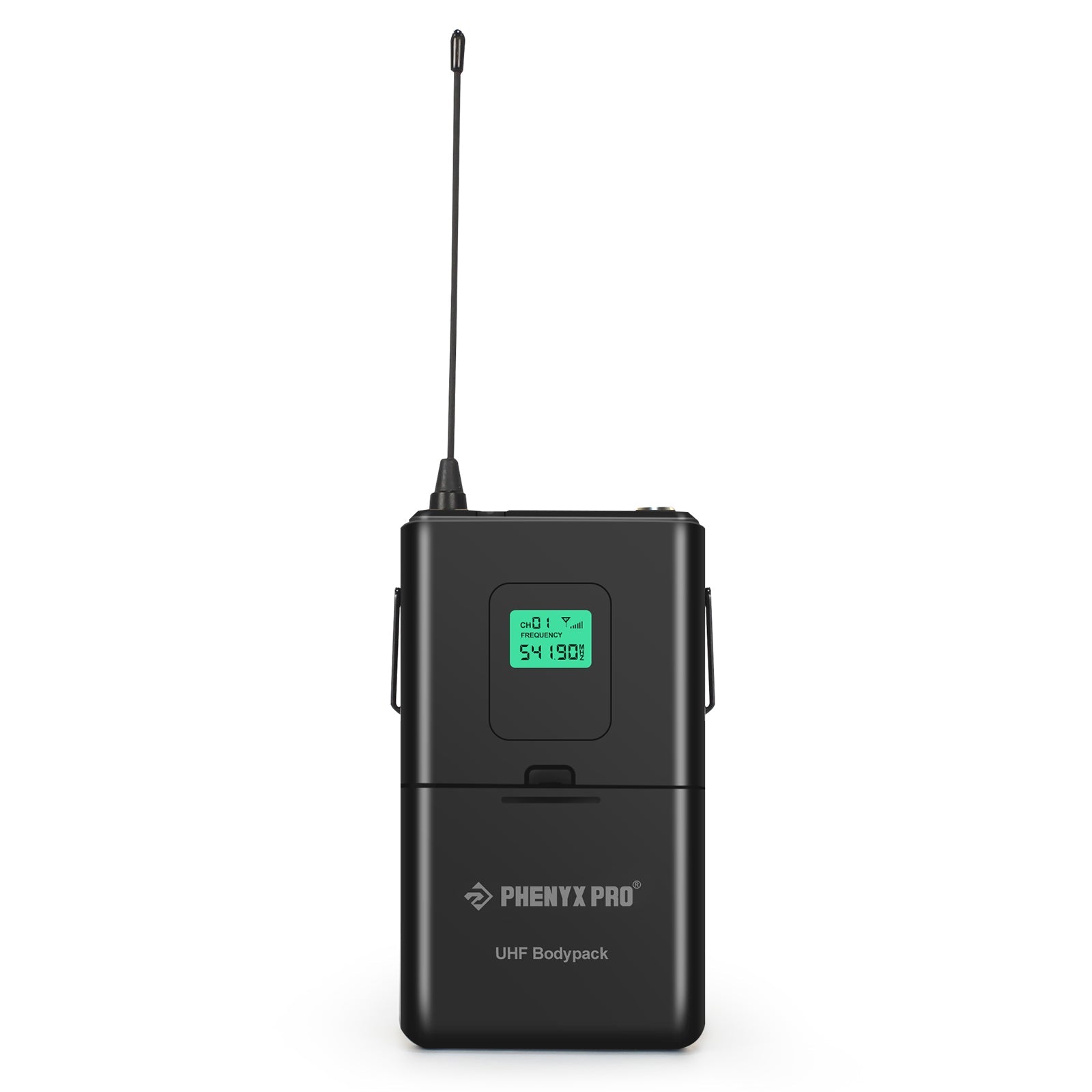 PTU-5000-2H2B - Black - UHF Wireless Bodypack Transmitter- Front - Phenyx Pro