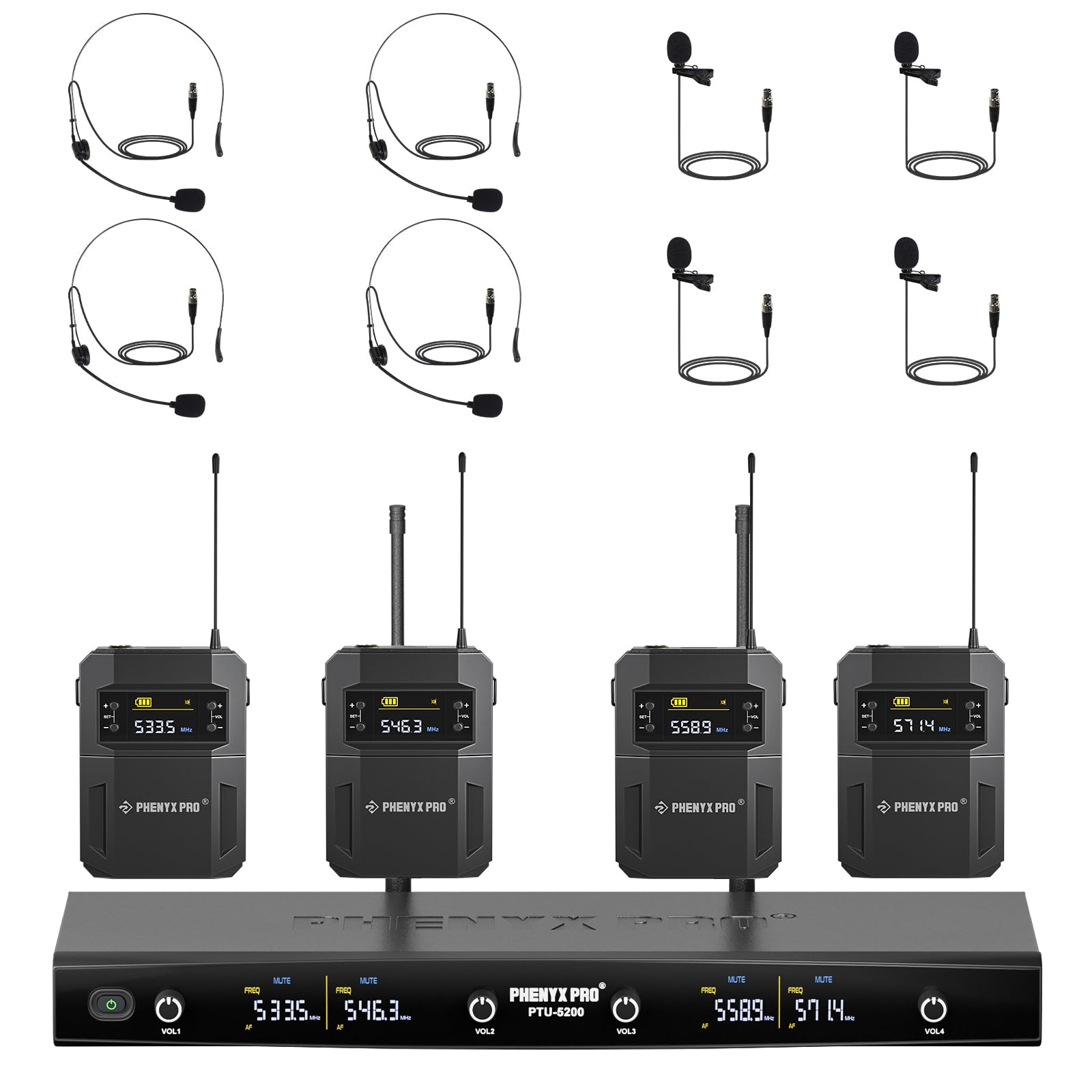 PTU-5200-4B_-_Black_-_Frequency_Hopping_Quad_Wireless_Microphone_System_-_Front_-_Phenyx_Pro