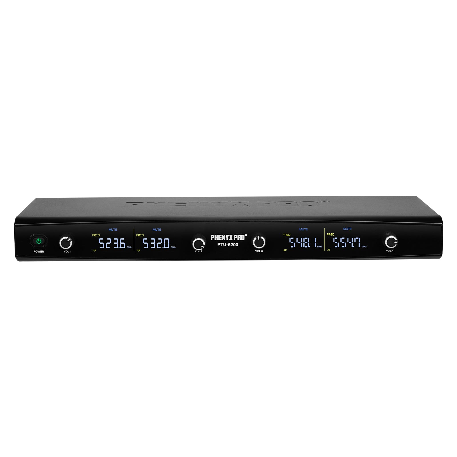 PTU-5200-4B_-_Black_-_Frequency_Hopping_Quad_Wireless_Receiver_-_Front_-_Phenyx_Pro
