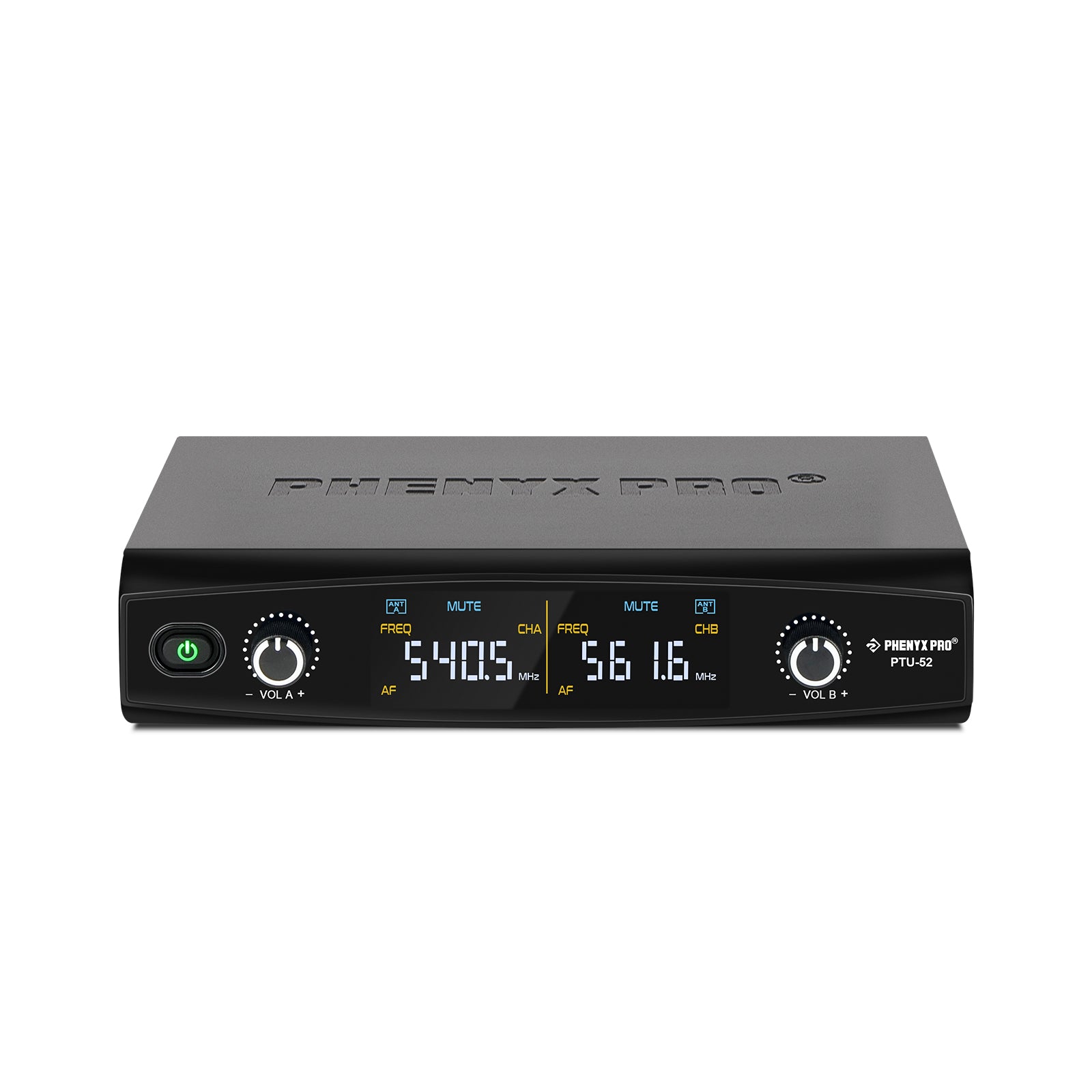 PTU-52 - Black - Frequency Hopping Dual Wireless Receiver - Front - Phenyx Pro