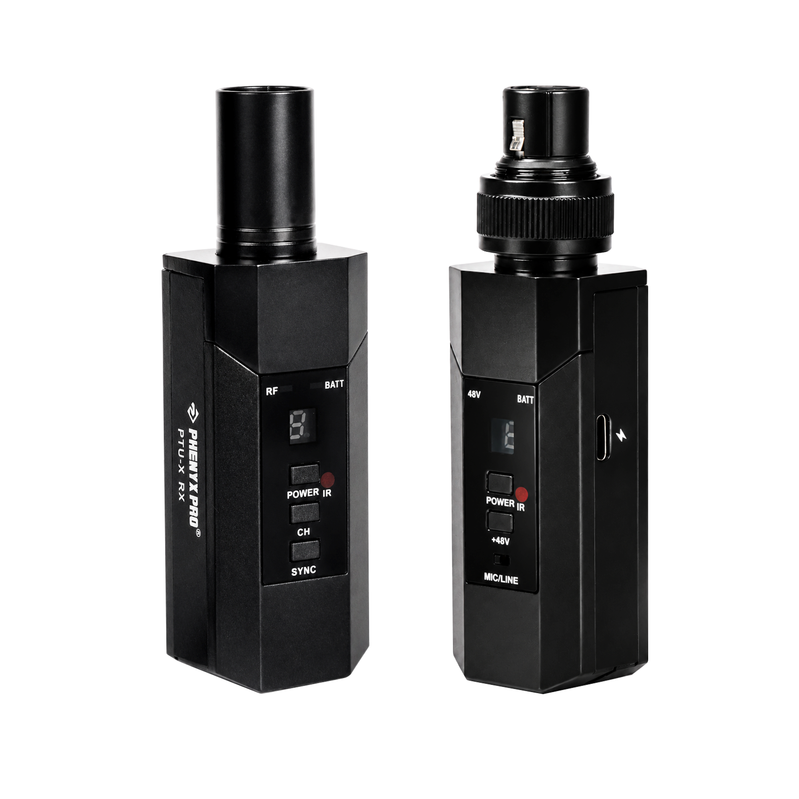 PTU-X - Black - Plug-on XLR Wireless Transmitter Receiver System - Back-to-Back - Phenyx Pro