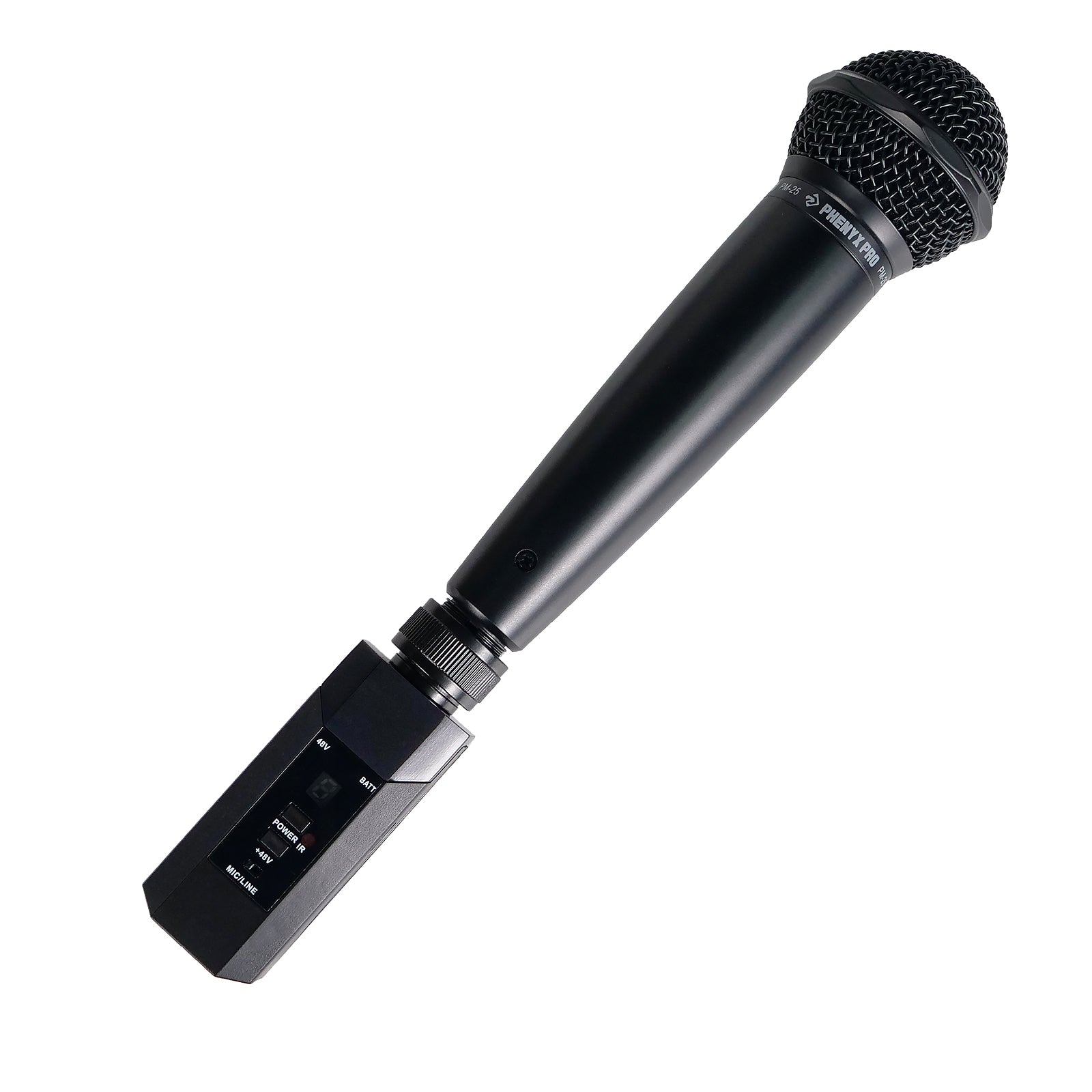 PTU-X - Black - Plug-on XLR Wireless Transmitter Receiver System for Wired Microphones - Side - Phenyx Pro