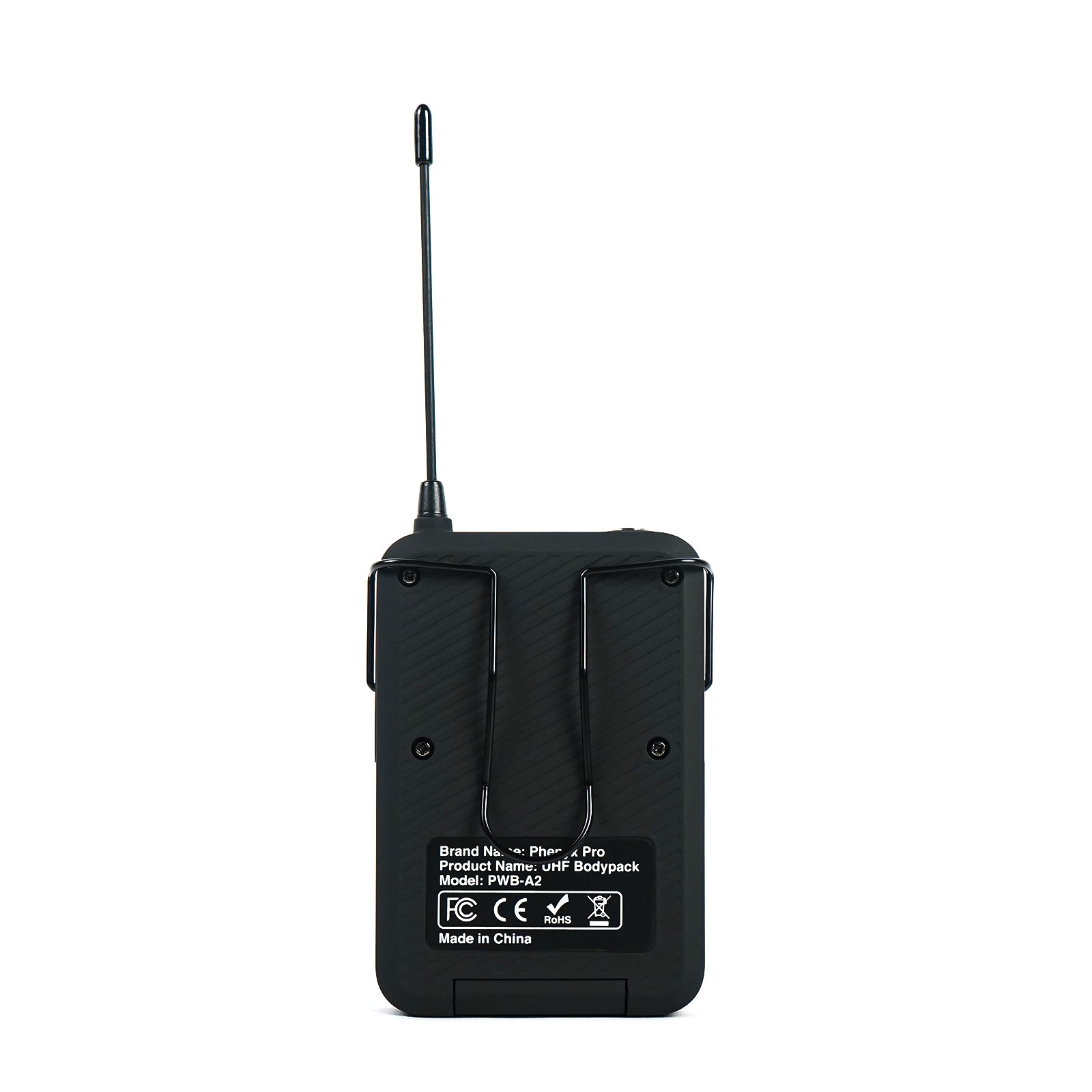 PWB-A2 - Black - Wireless Bodypack Transmitter for PTAU-2- Rear - Phenyx Pro