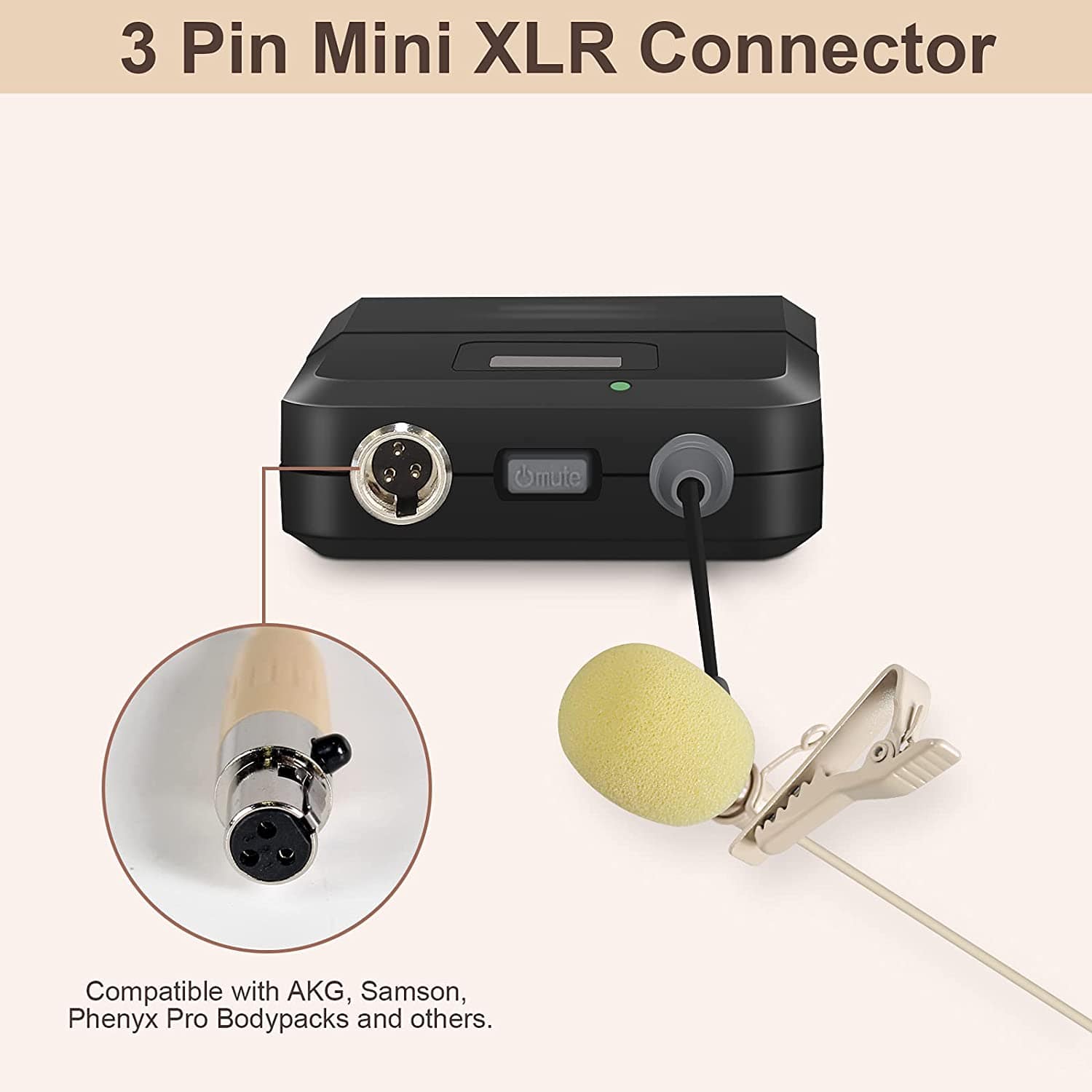 Phenyx Pro Beige Color Lavalier Lapel & Headset Mic Combo with 3 Pin Mini XLR Jack