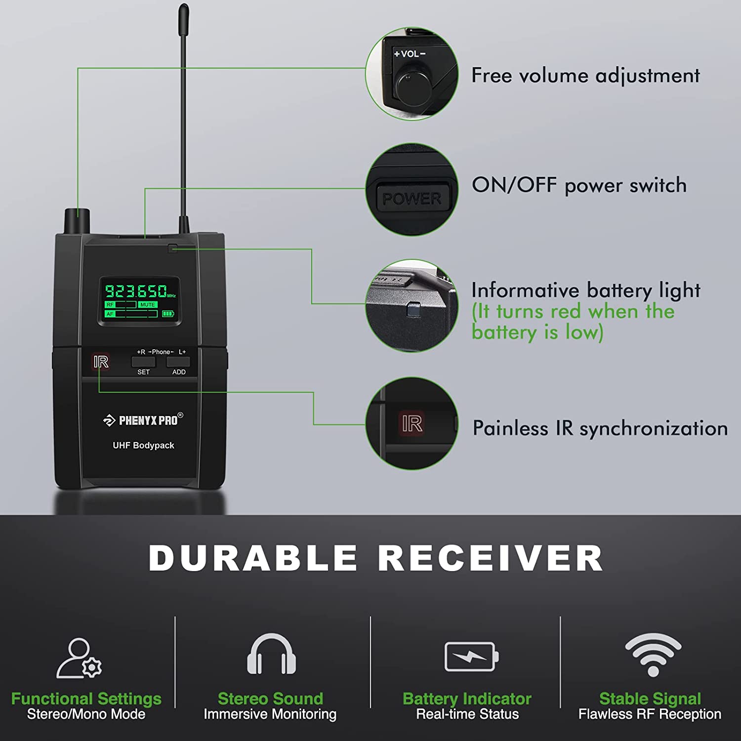 PMR-1 | Stereo Wireless IEM Bodypack Receiver for PTM-10 (500MHz/900MHz)
