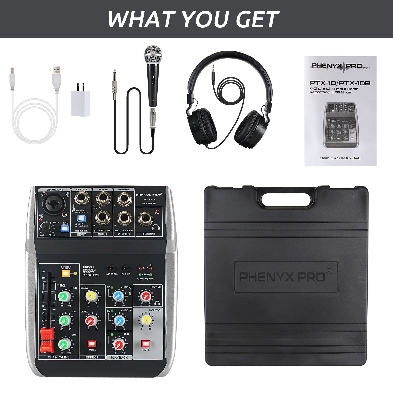 Phenyx Pro PTX-10B USB Interface Audio Mixer, come with USB cable can connect directly to PC/MAC/PS4