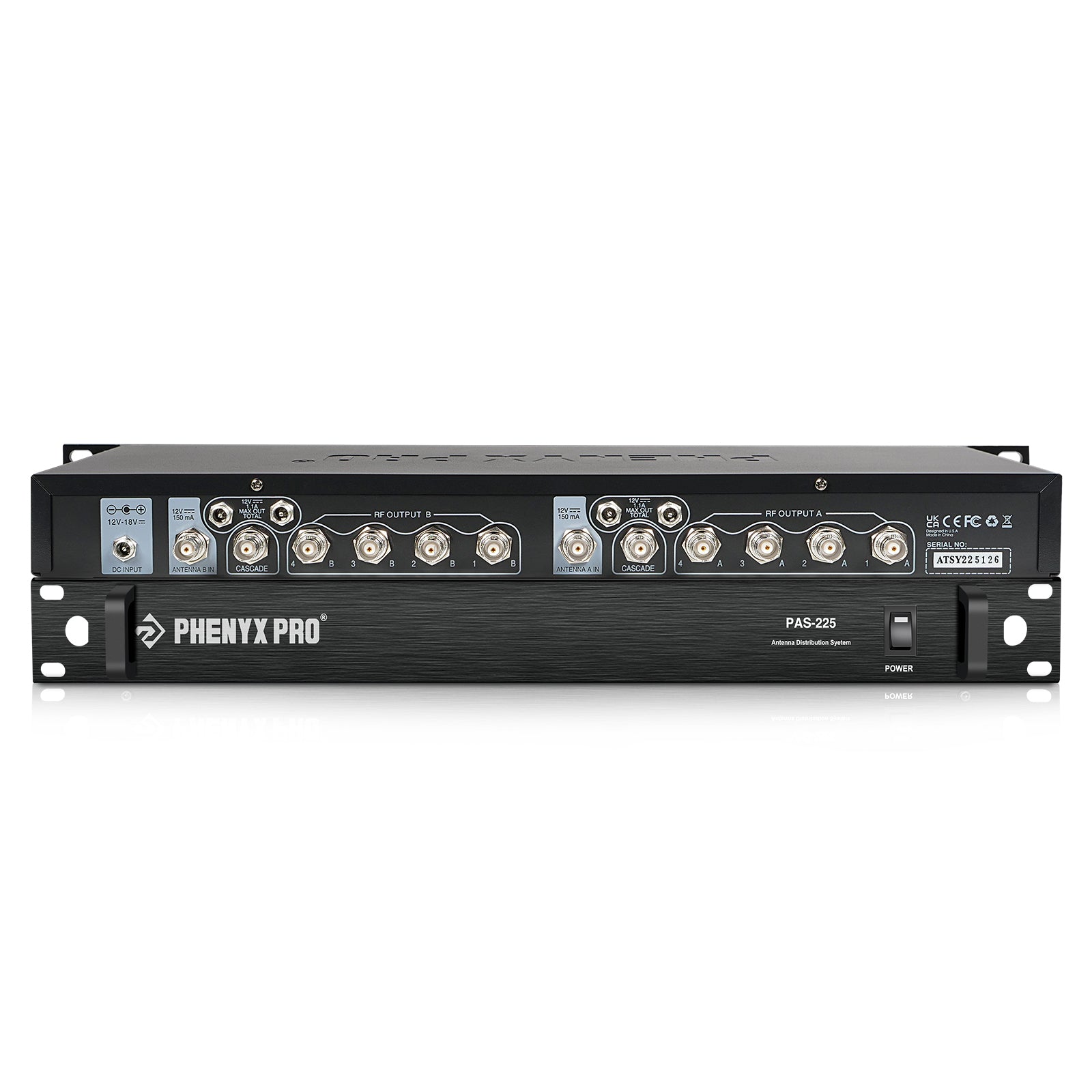 PAS-225 - Black - UHF Wireless Receiver - Front & Rear - Phenyx Pro