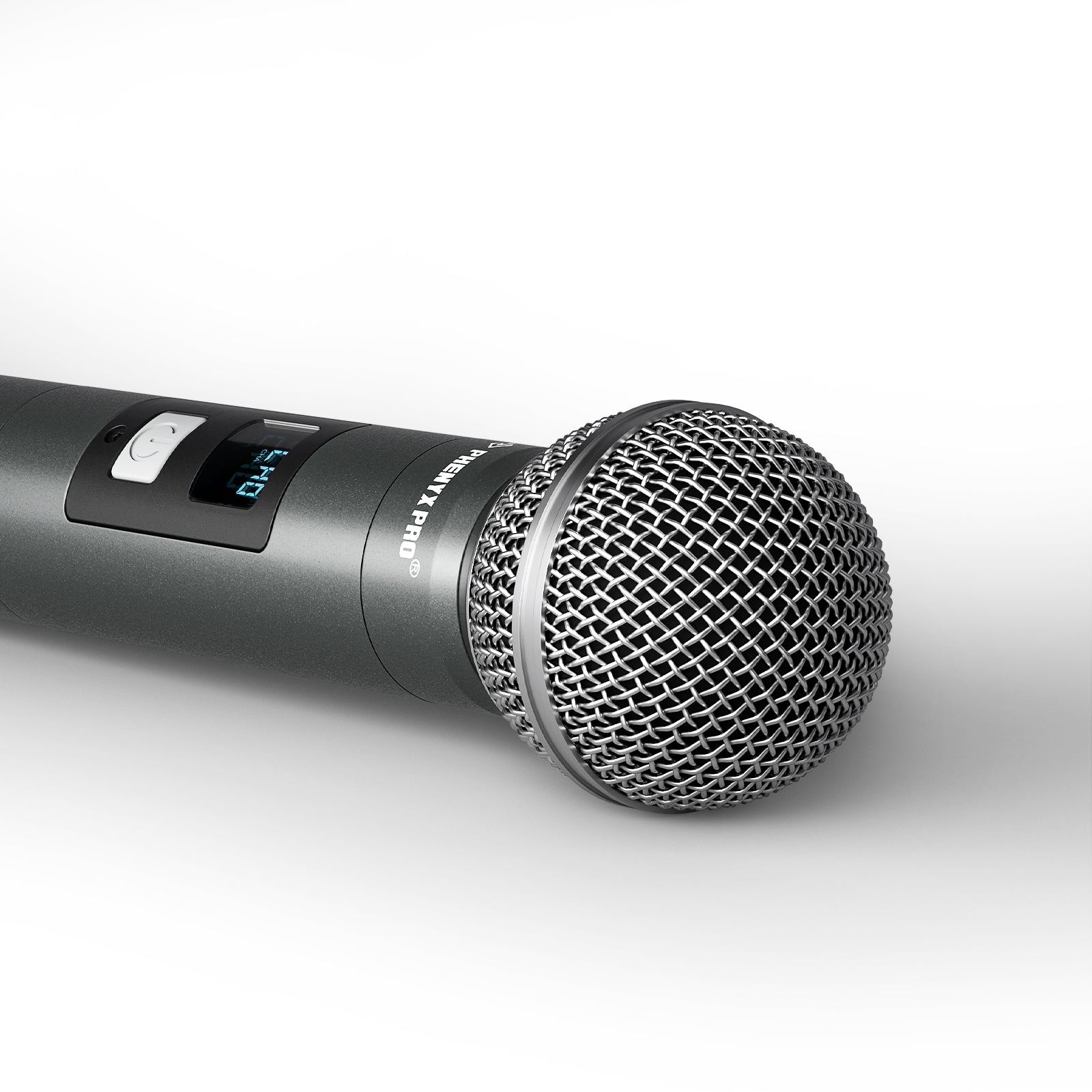 PDP-1-1H - Black - Digital Portable Wireless Handheld Microphone - Front-Side - Phenyx Pro