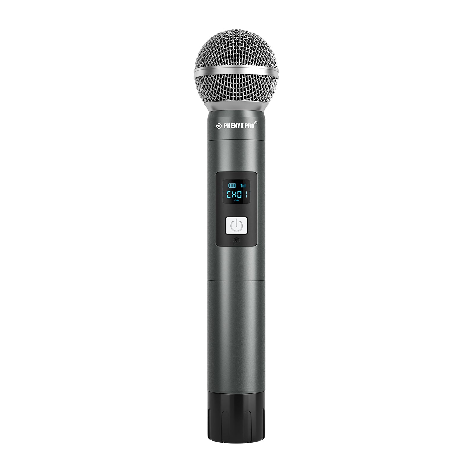 PDP-1-1H - Black - Digital Portable Wireless Handheld Microphone - Front - Phenyx Pro