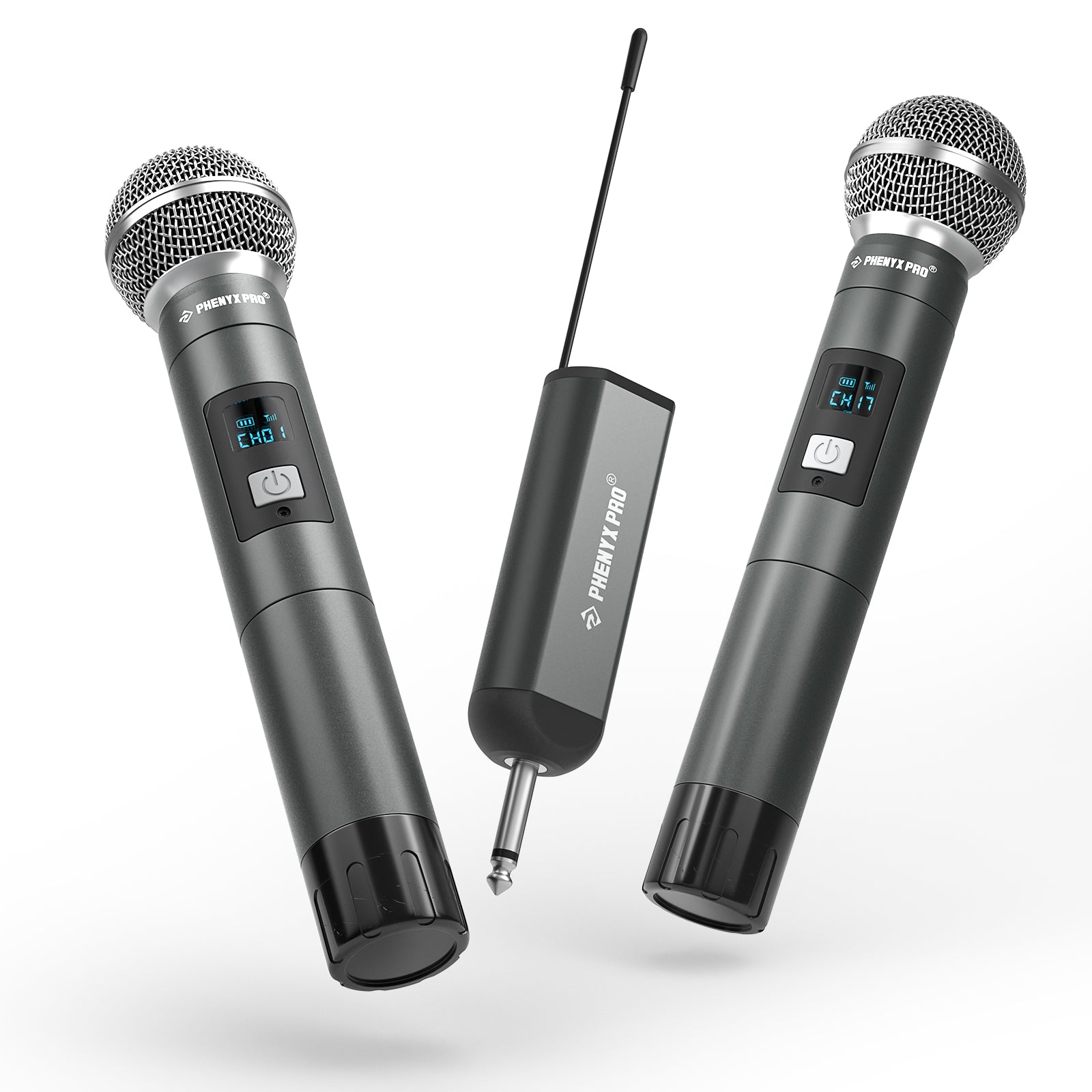 PDP-2-2H - Black - Dual Digital Portable Wireless Microphone System - Side-Angled - Phenyx Pro