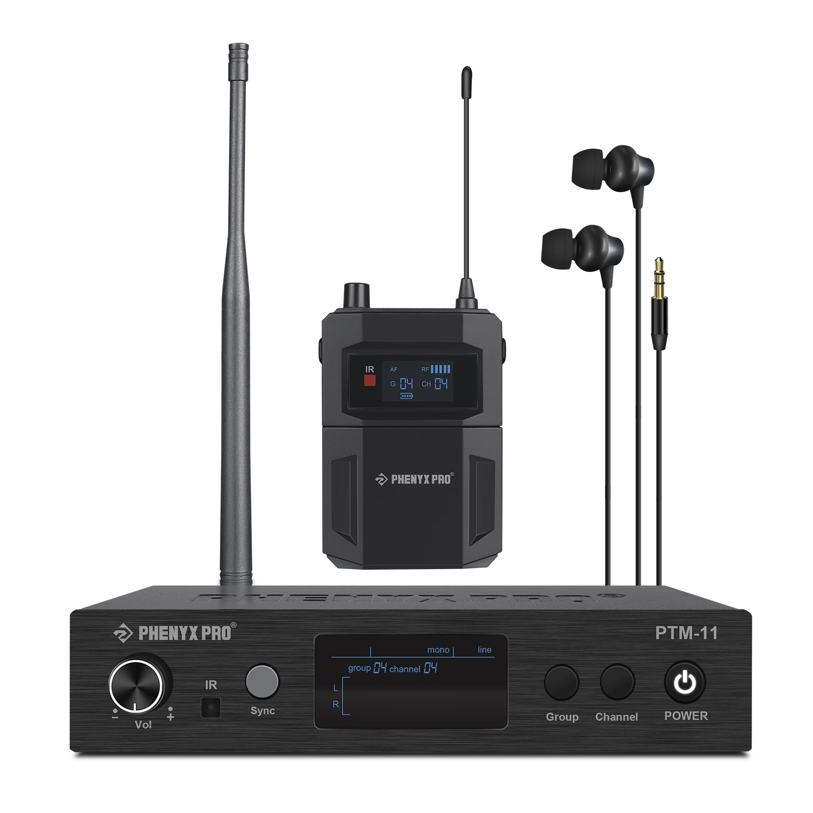 PTM-11-1B - Black - UHF Mono Wireless In-Ear Monitor System - Front - Phenyx Pro
