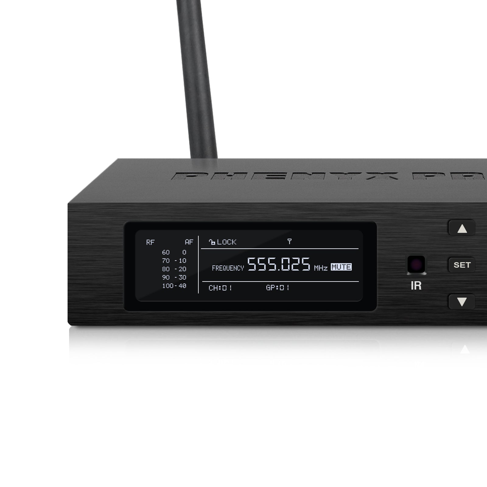 PTU-1U-1H - Black - Wireless Microphone Receiver - Detail Shot - Phenyx Pro