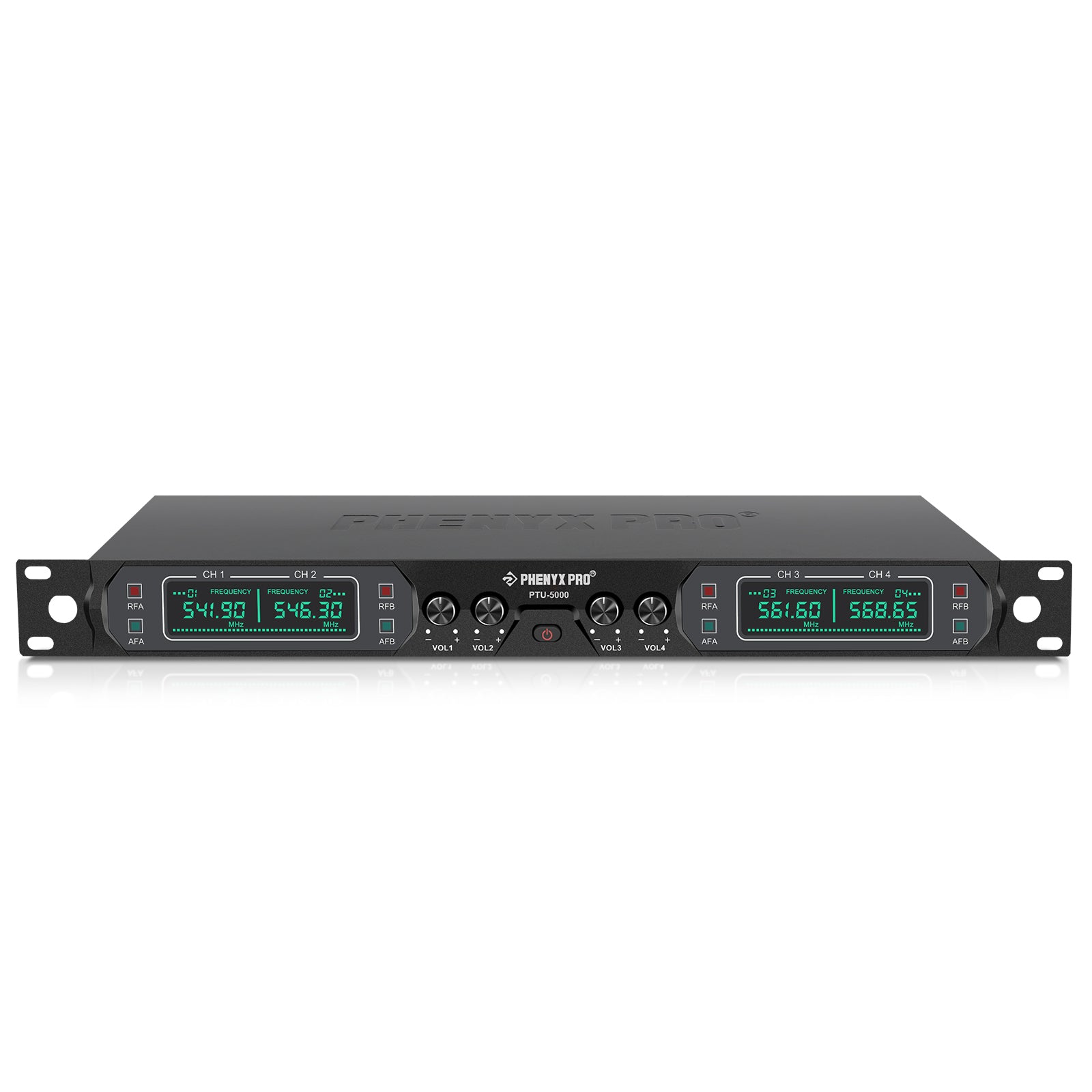 PTU-5000-4H - Black - Fixed Frequency Quad Wireless Reciever - Front - Phenyx Pro