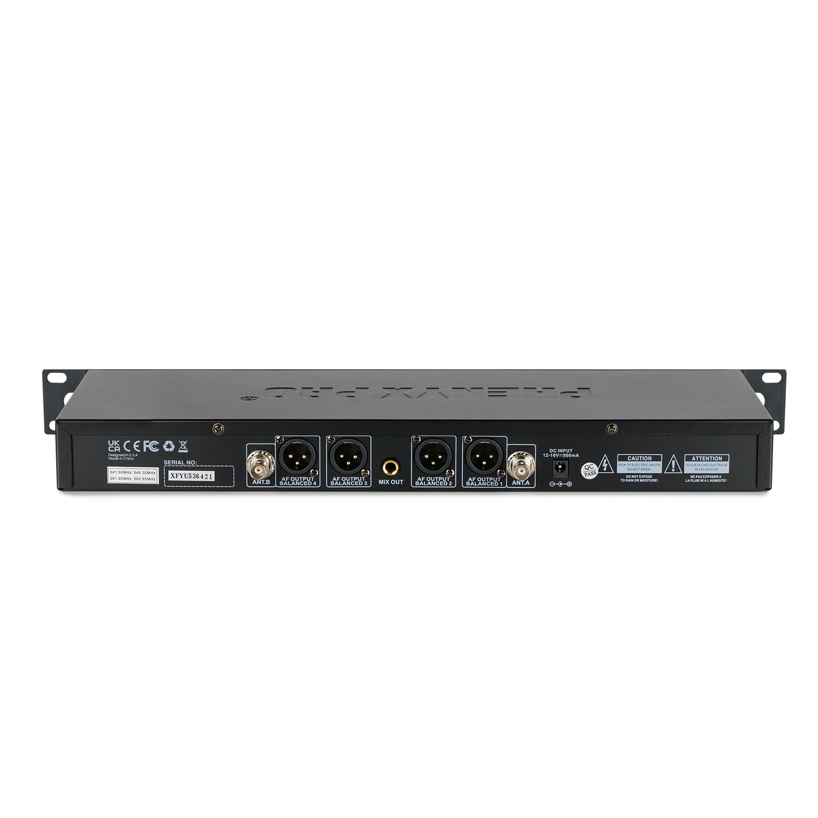 PTU-5000-4H - Black - Fixed Frequency Quad Wireless Reciever - Rear - Phenyx Pro