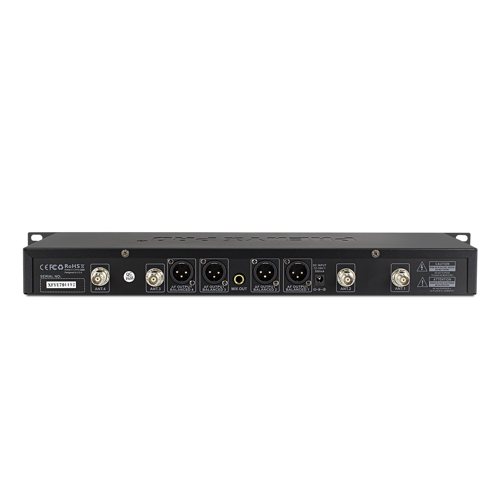 PTU-7000-4H - Black - Quad-Channel Auto-Scan Wireless Microphone System Receiver - Rear - Phenyx Pro