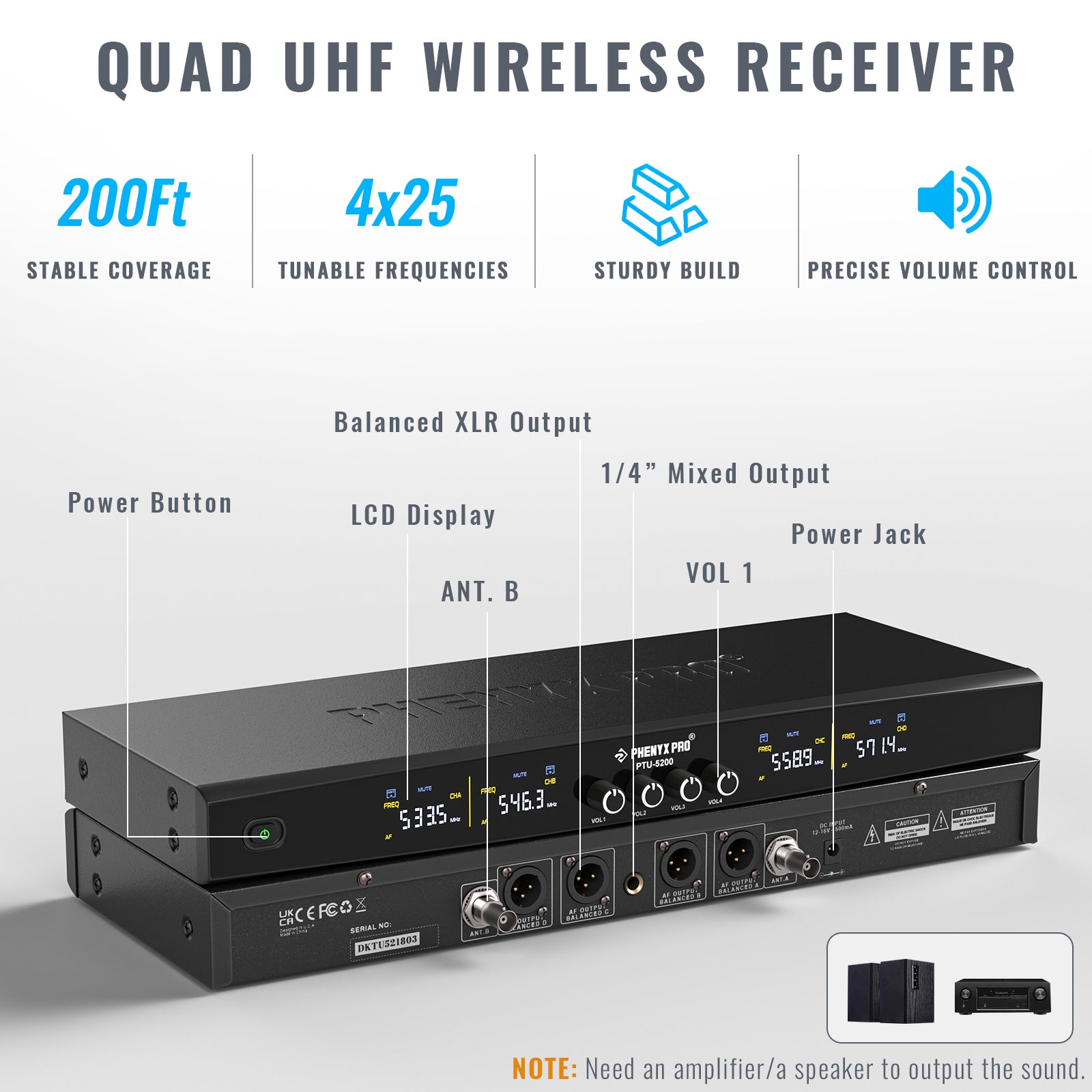 PTU-5200-4H | Quad Wireless Microphone System w/ Frequency Hopping