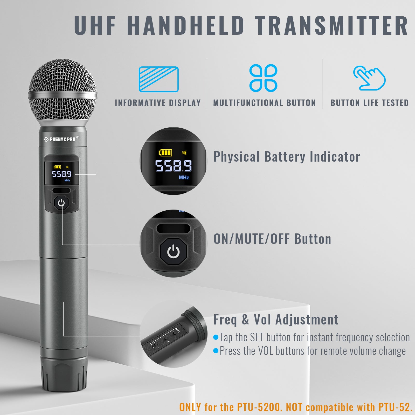 PTU-5200 | Quad Wireless Microphone System w/ Frequency Hopping (4H/2H2B)