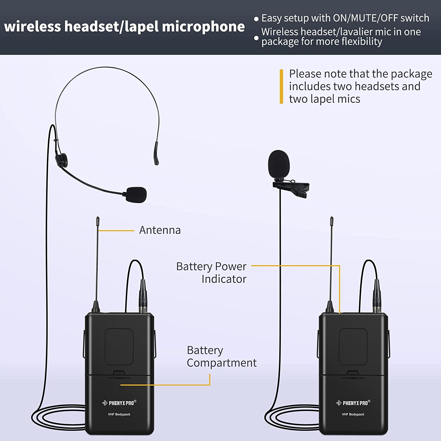 PTV-2000-2H2B | Sistema de micrófono inalámbrico cuádruple de frecuencia fija VHF