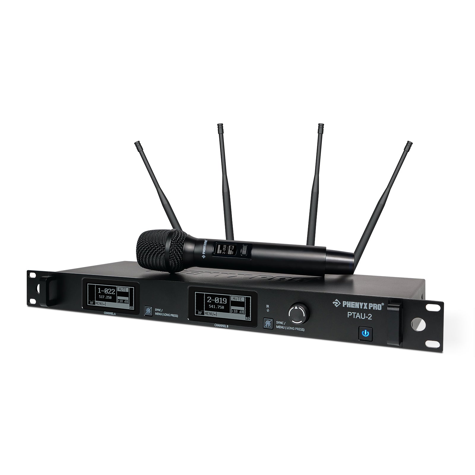 Phenyx Pro PTAU-2 - Black - Professional Dual-Channel Wireless Microphone System - Side View