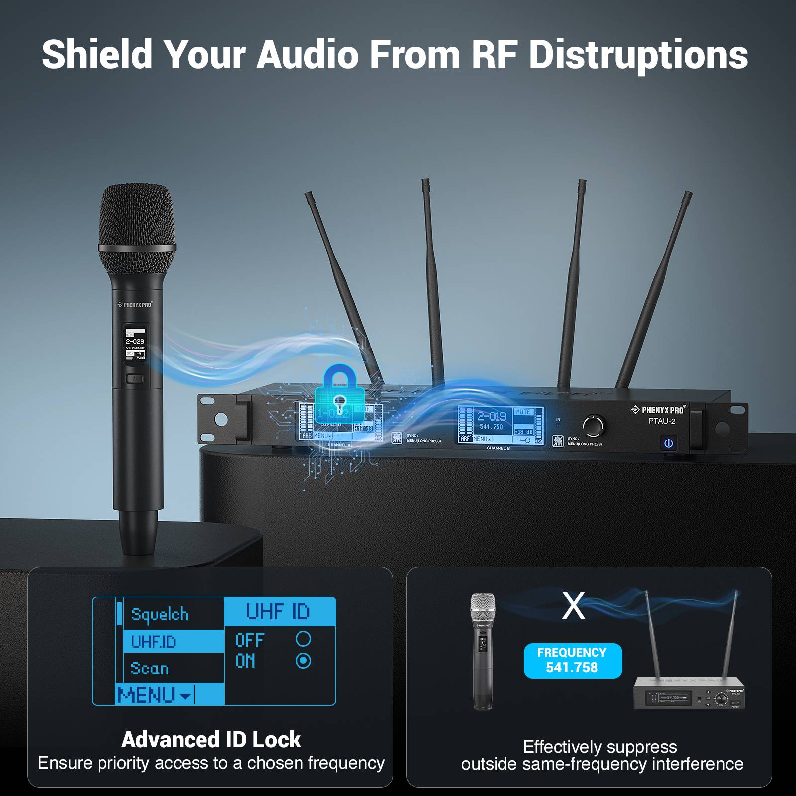 PTAU-2 | Dual-Channel Wireless Dynamic Mic System w/ Spectrum Analyzer