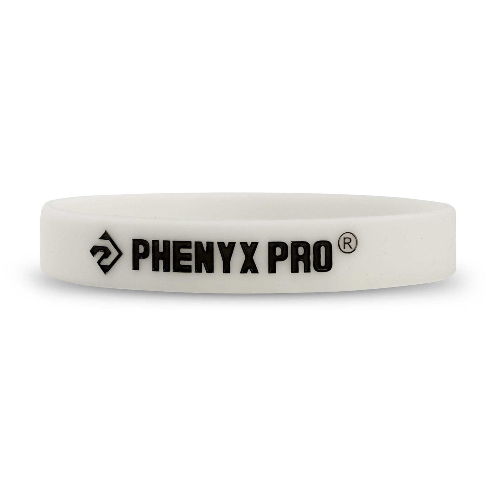 Logo Silicone Wristband – White – Front View – Phenyx Pro