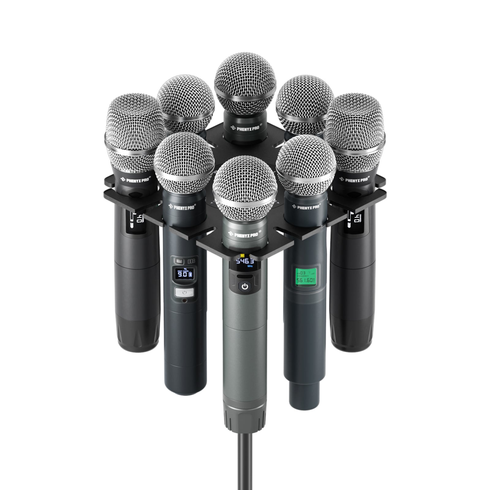 MA-H1 – Multi-Microphone Holder – Fits 8 handheld mics – Black – Phenyx Pro