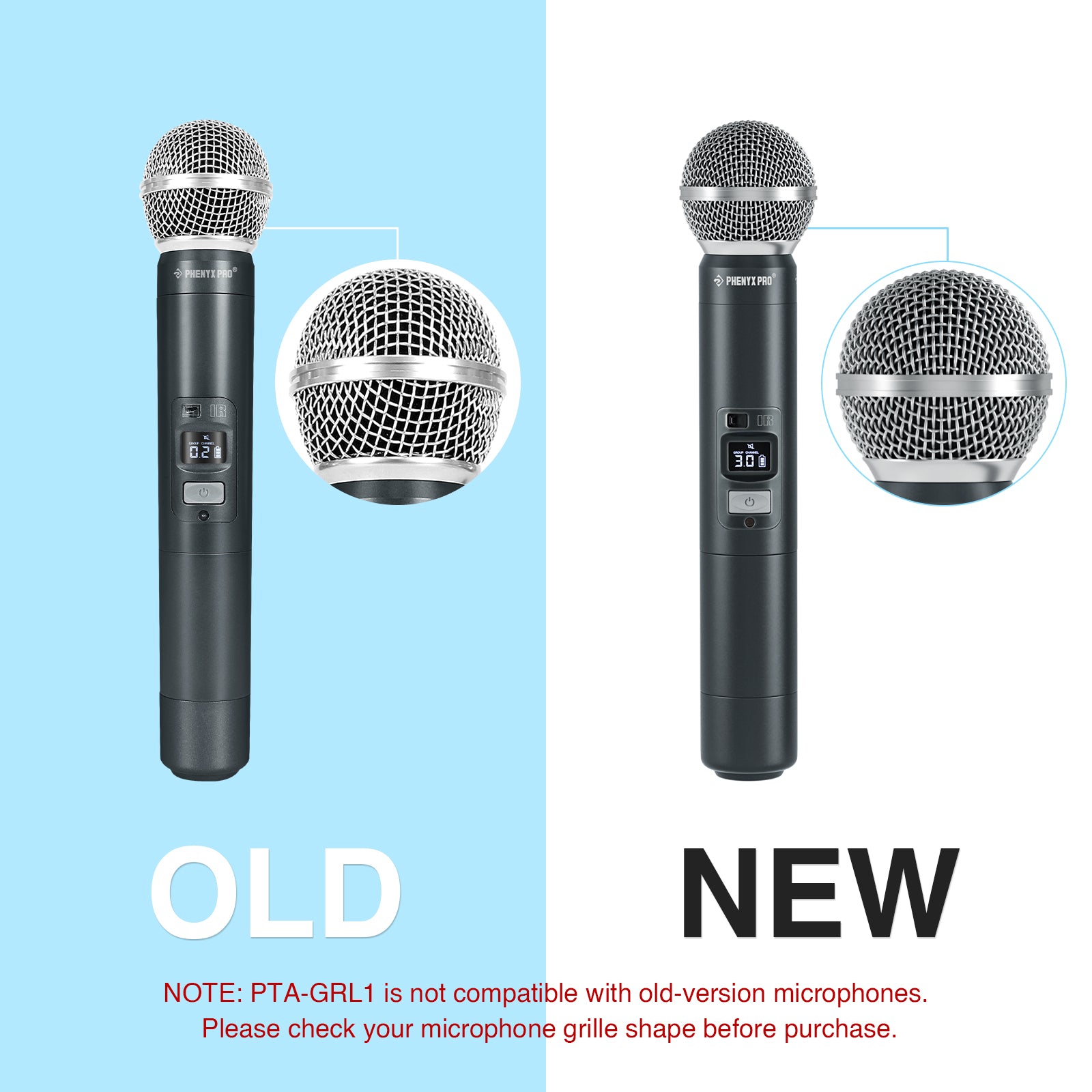 New mic heads are rounder than old versions.