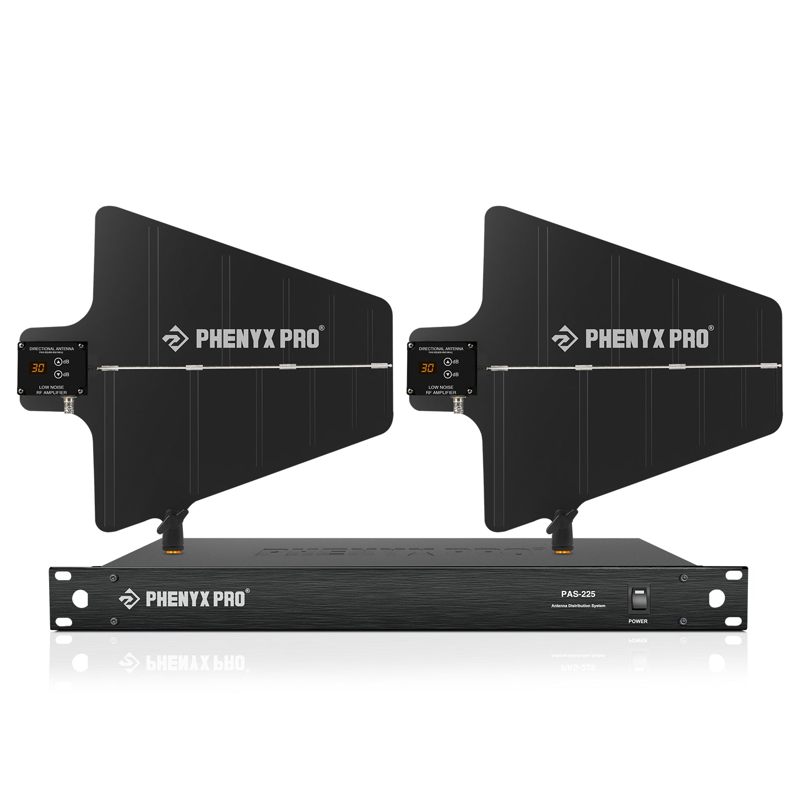 PAS-225X - Black - UHF Wireless Antenna Distribution System Bundle - Front - Phenyx Pro