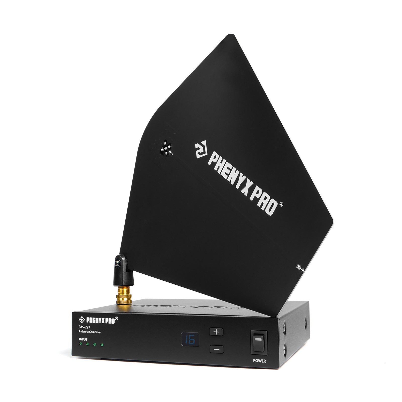 PAS-227X - Black - UHF 4-Way Wireless Antenna Combiner Bundle - Side - Phenyx Pro 