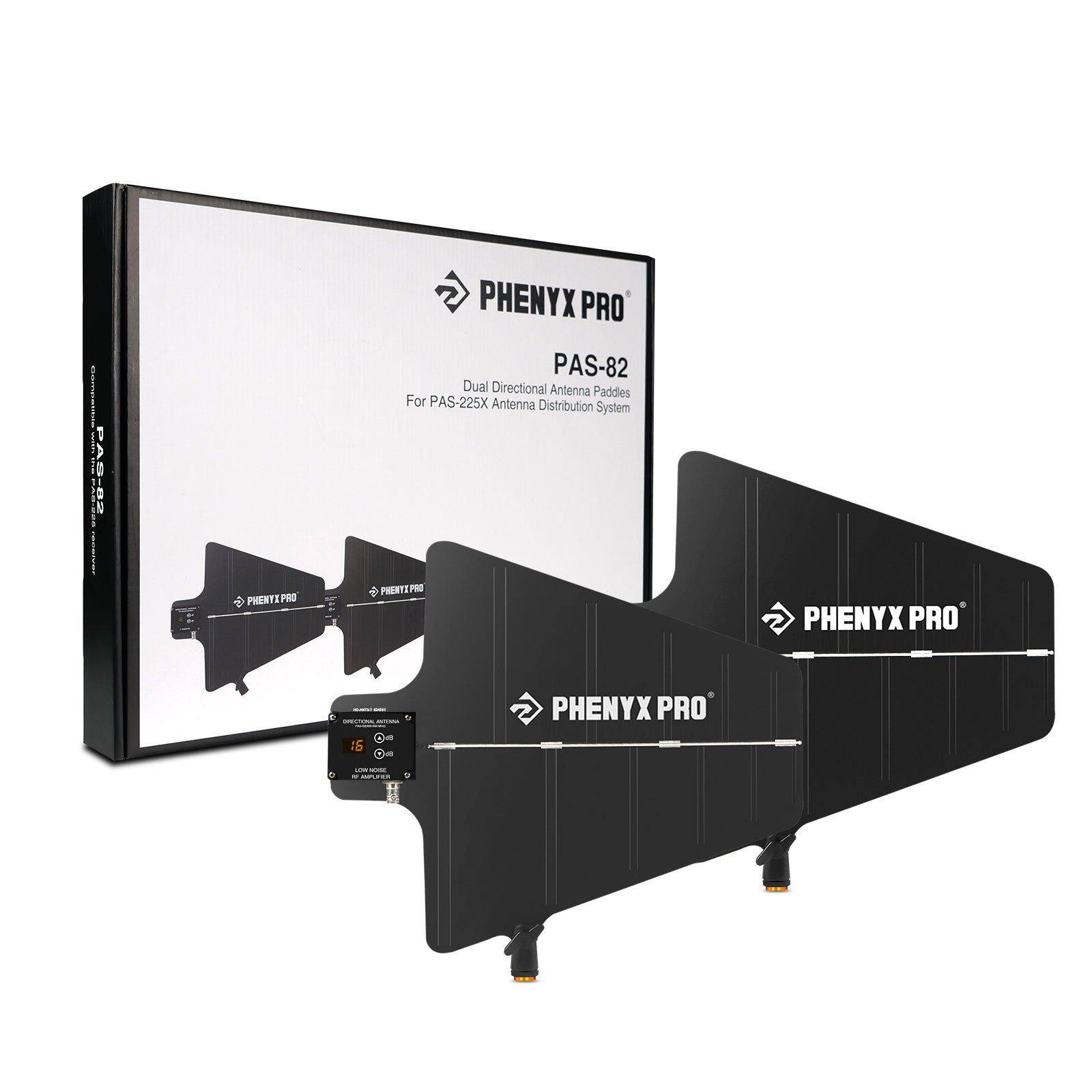PAS-82 - Black - Directional Antenna Paddle - Flat Lay View of Complete Set - Phenyx Pro