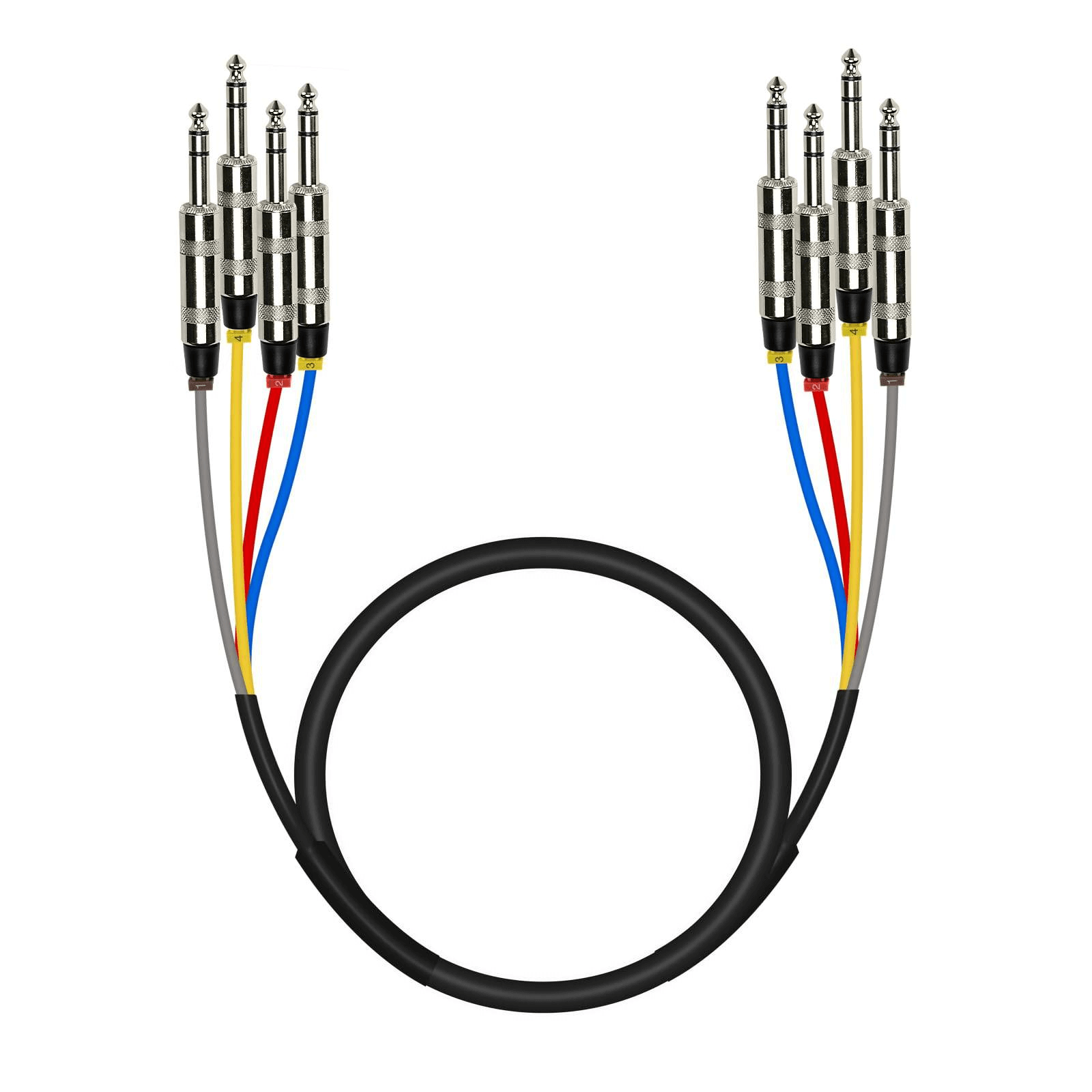 PCBL-QR4IN1 - Black - 3 FT 4-Channel TRS Snack Cable - Front - Phenyx Pro 