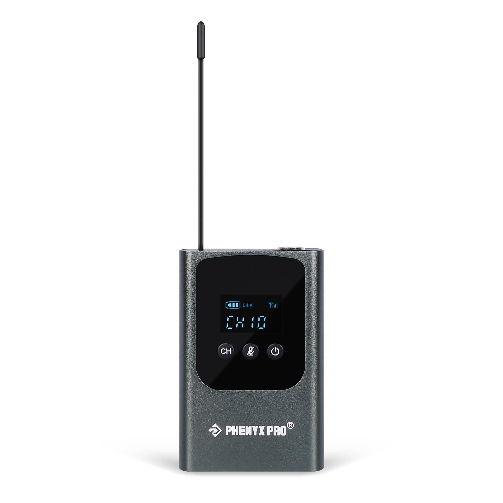PDP-1-1B - Black - Digital Portable Wireless Bodypack Transmitter - Front - Phenyx Pro