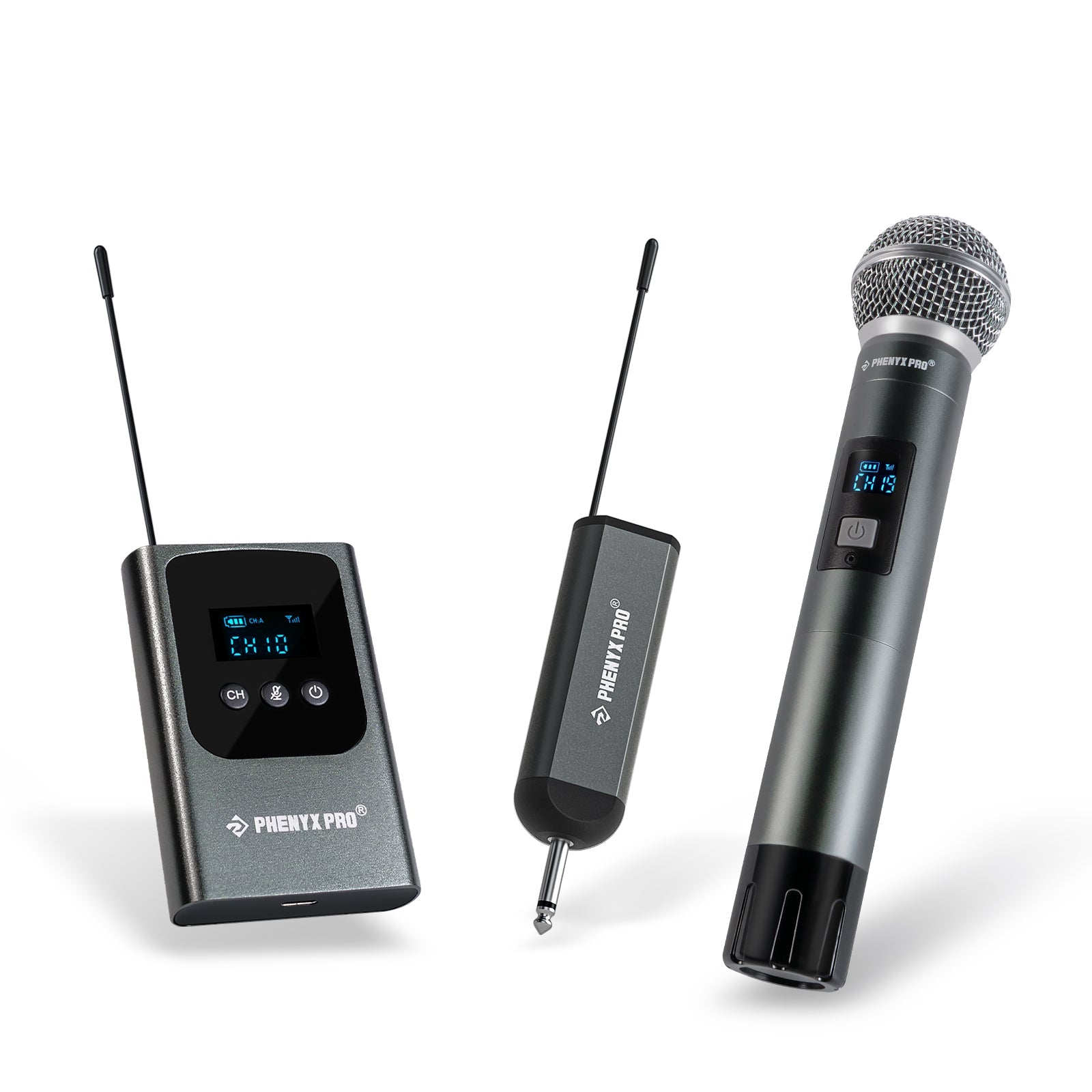 PDP-2-1H1B - Black - Dual Digital Portable Wireless Microphone System - Side-Angled - Phenyx Pro