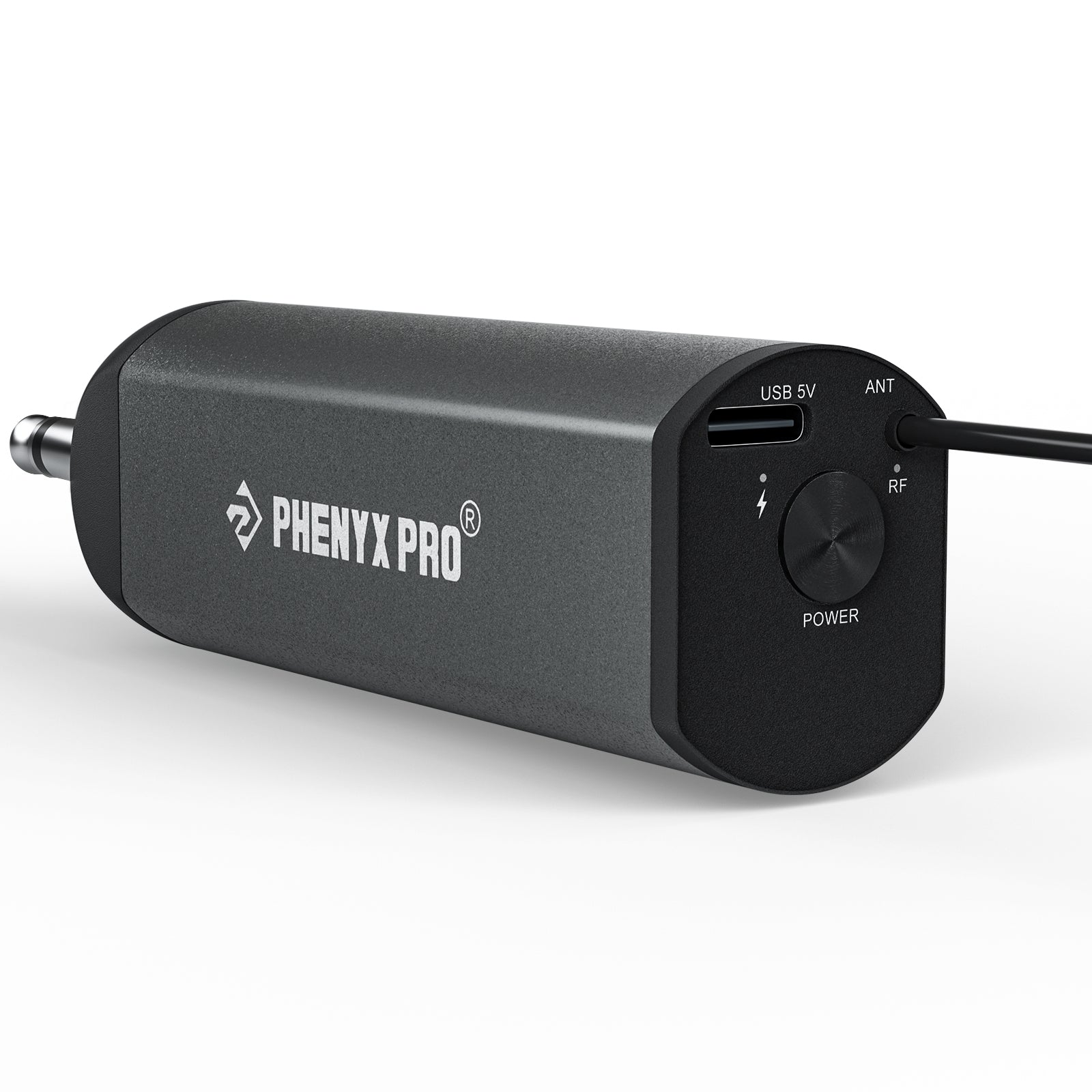 PDP-2-2H - Black - UHF Wireless Receiver - Diagonal Side View - Phenyx Pro