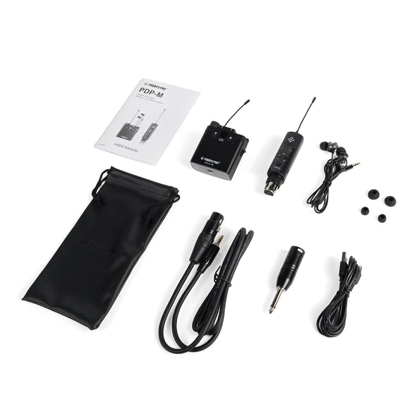 PDP-M - Black - Wireless in-Ear Monitor System - Flat Lay View of Complete Set - Phenyx Pro 