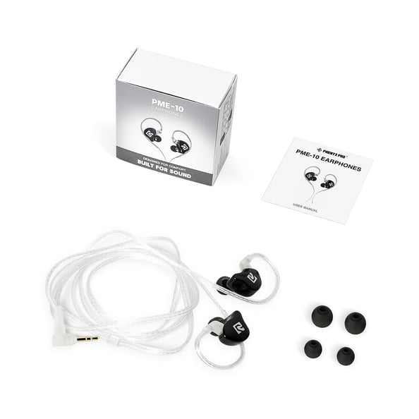 PME-10 - Black - In-Ear Monitor Earphones - Flat Lay View of Complete Set - Phenyx Pro 