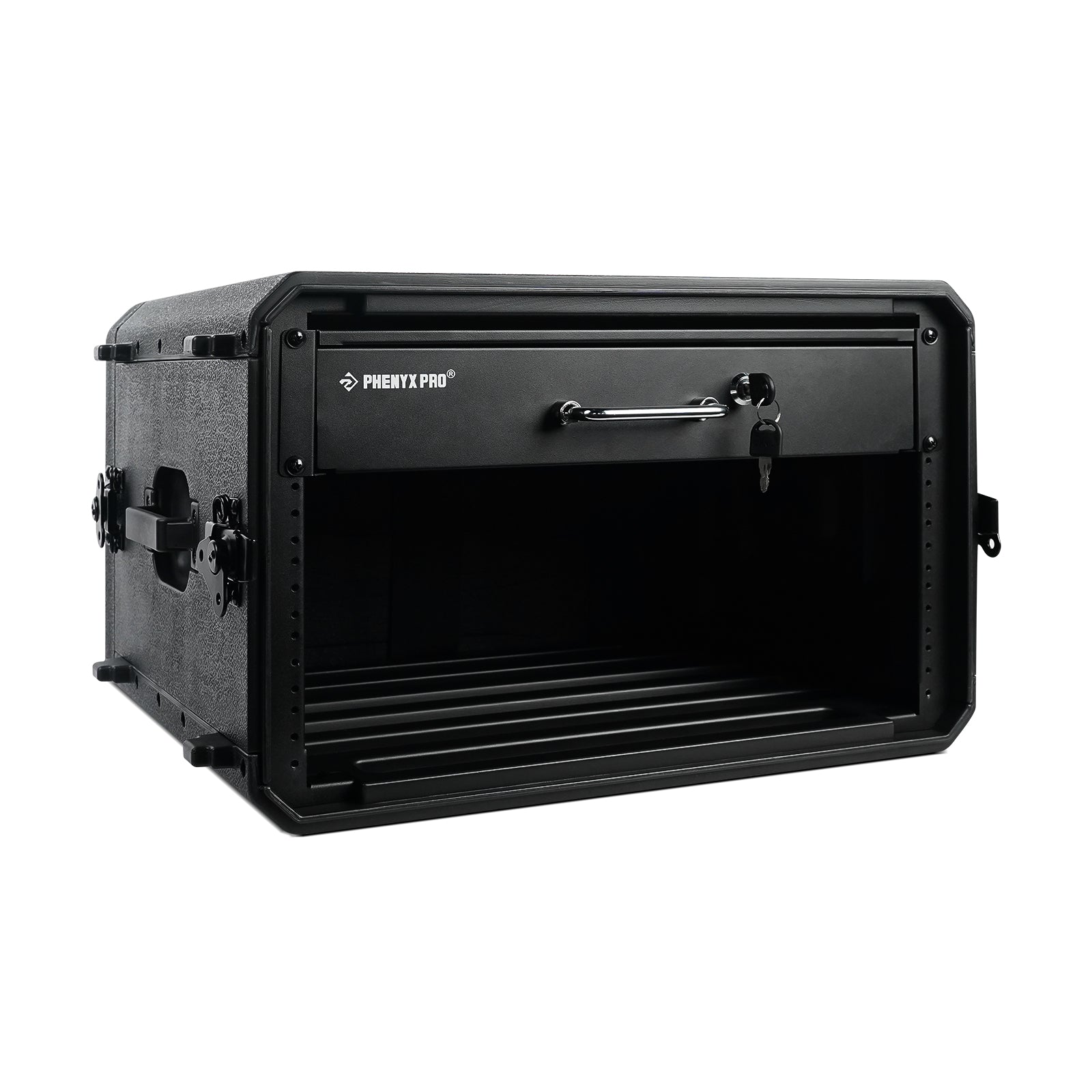 PRDWR-2U - Black - 2U Drawer Installed in PRCSE-D6U Rack Case - Side - Phenyx Pro