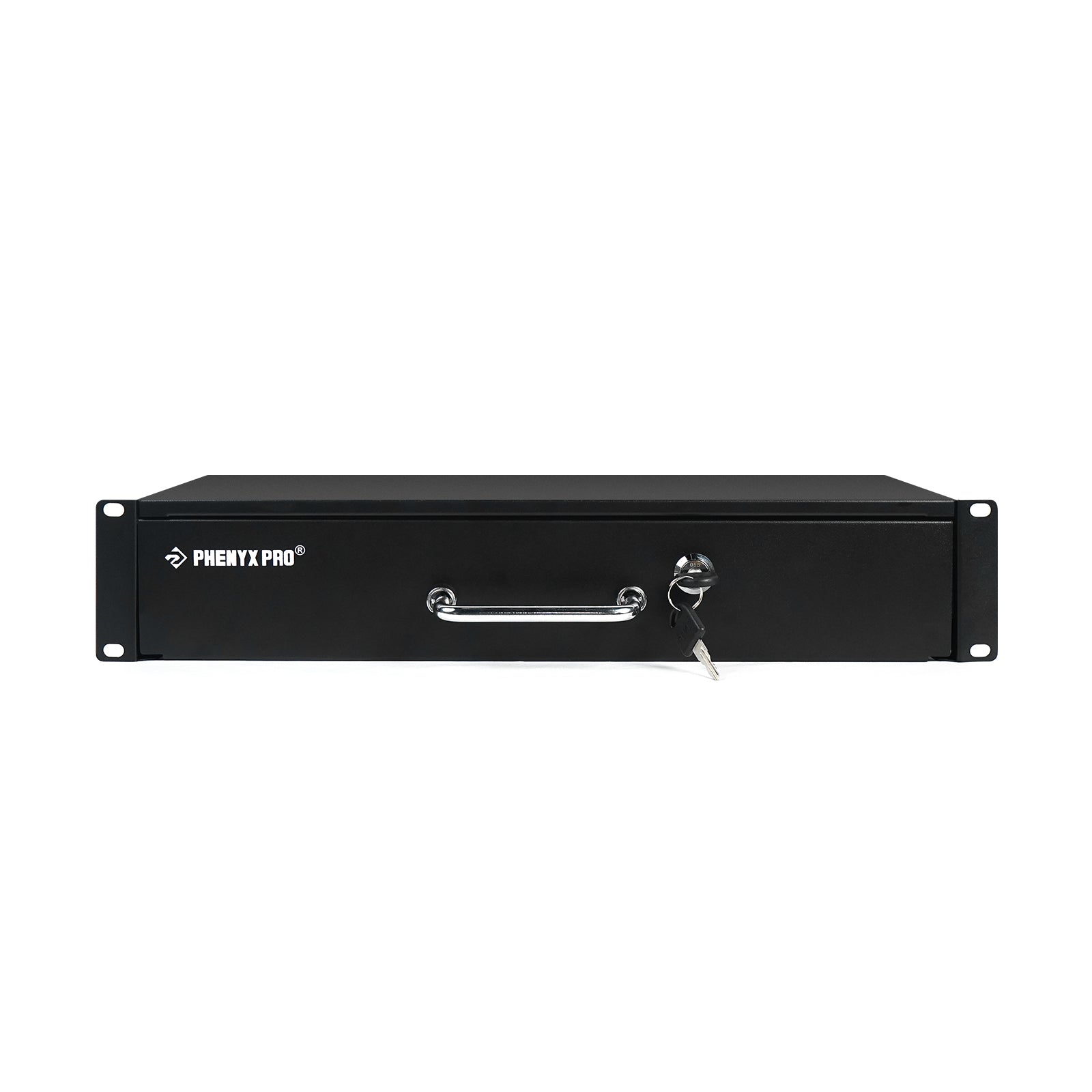 PRDWR-2U - Black - 2U Metal Locking Rack Drawer - Front - Phenyx Pro