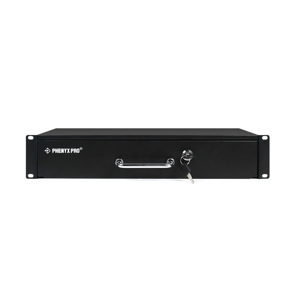 PRDWR-2U - Black - 2U Metal Locking Rack Drawer - Front - Phenyx Pro
