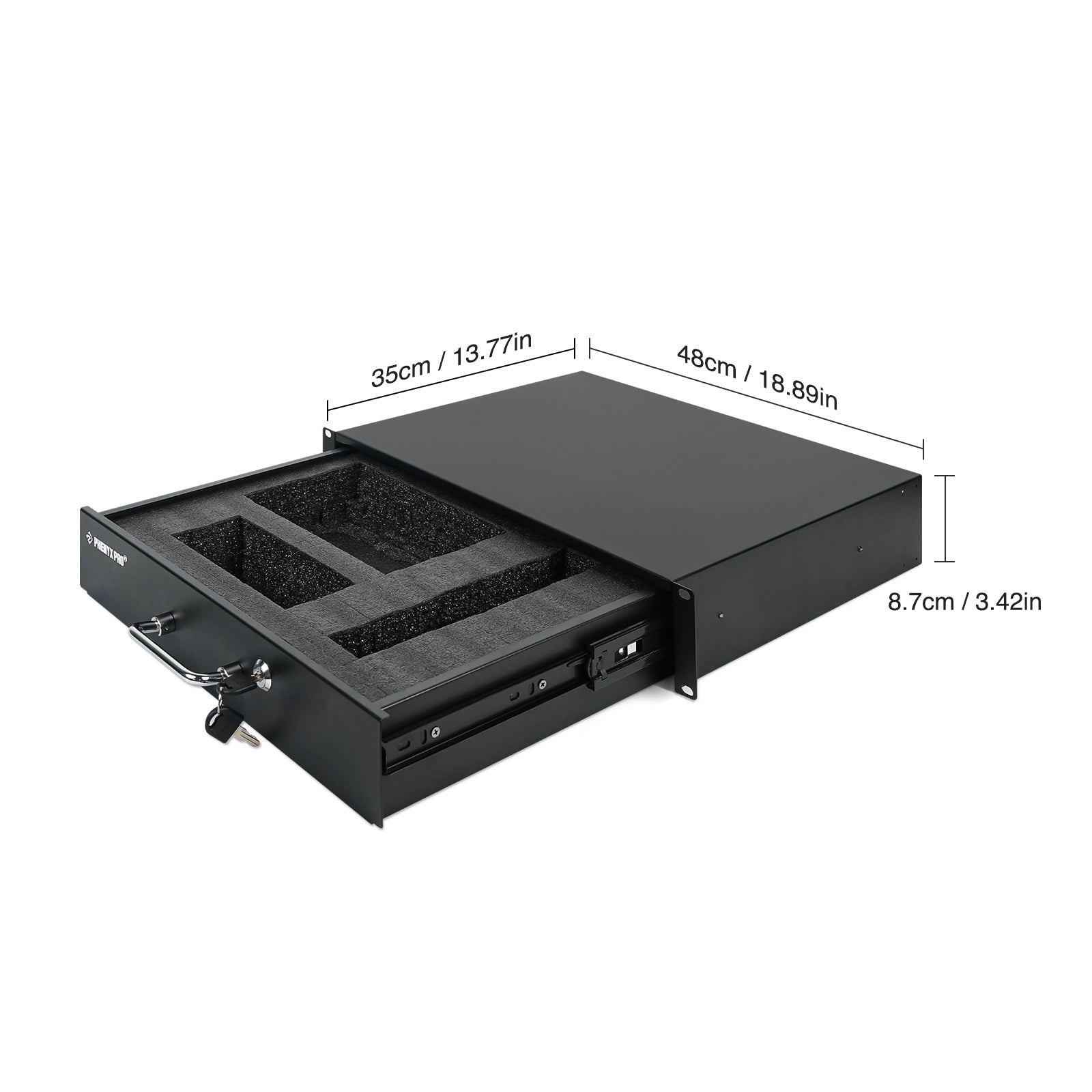 PRDWR-2U - Black - Dimension Diagram of 2U Rack Drawer - Side - Phenyx Pro