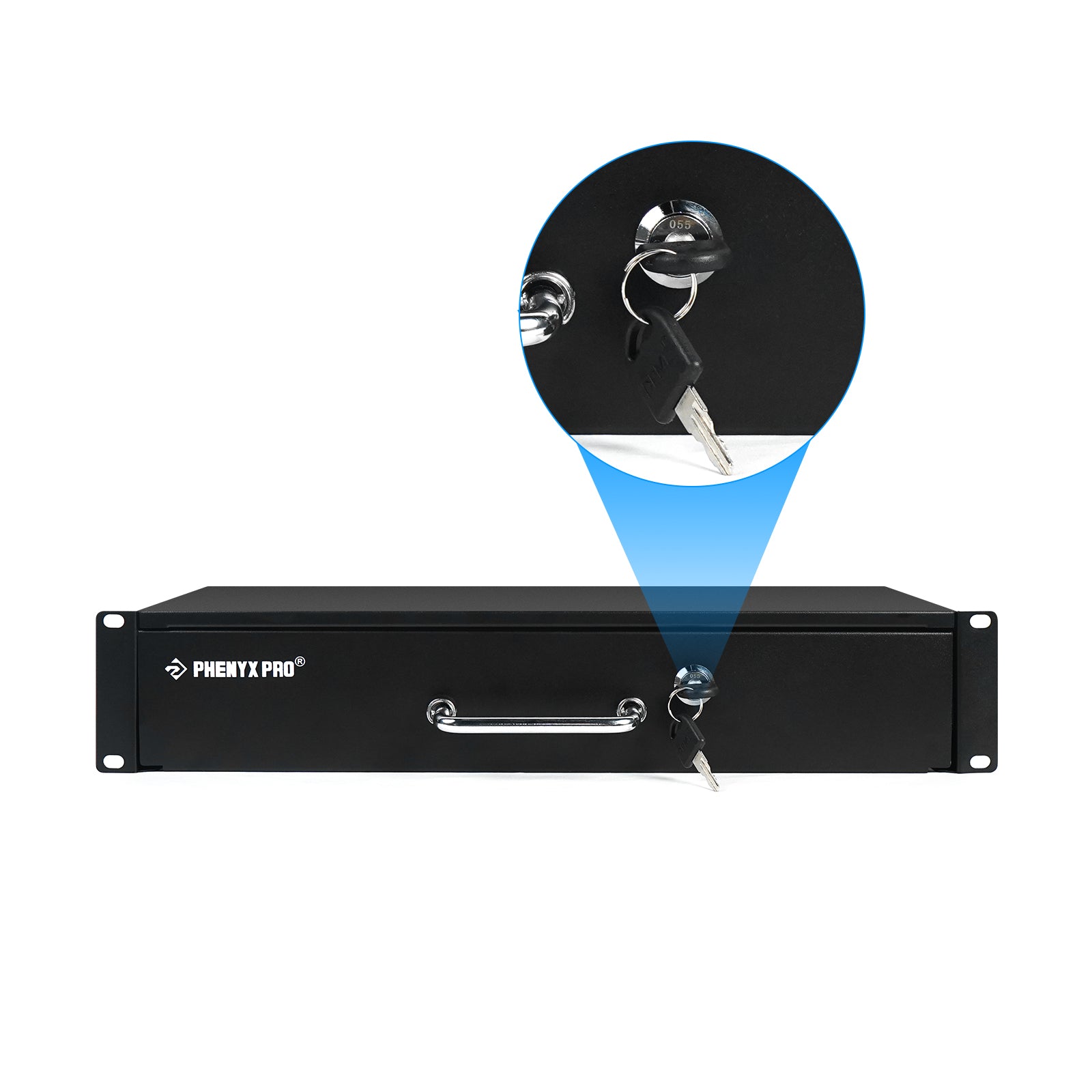 PRDWR-2U - Black - Rack Drawer with Lock and Keys - Front - Phenyx Pro