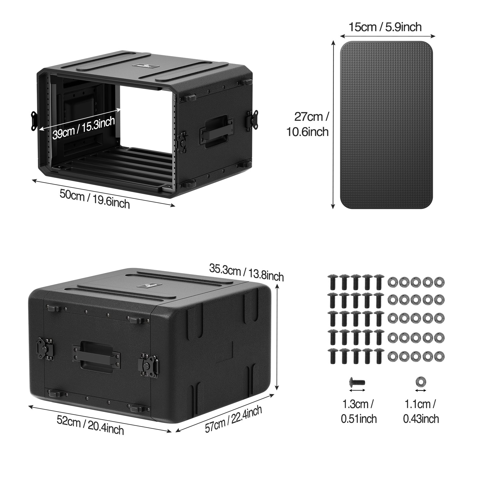 PRDWR-6UD - 6U Wireless Rack Case - Dimensions View - Phenyx Pro